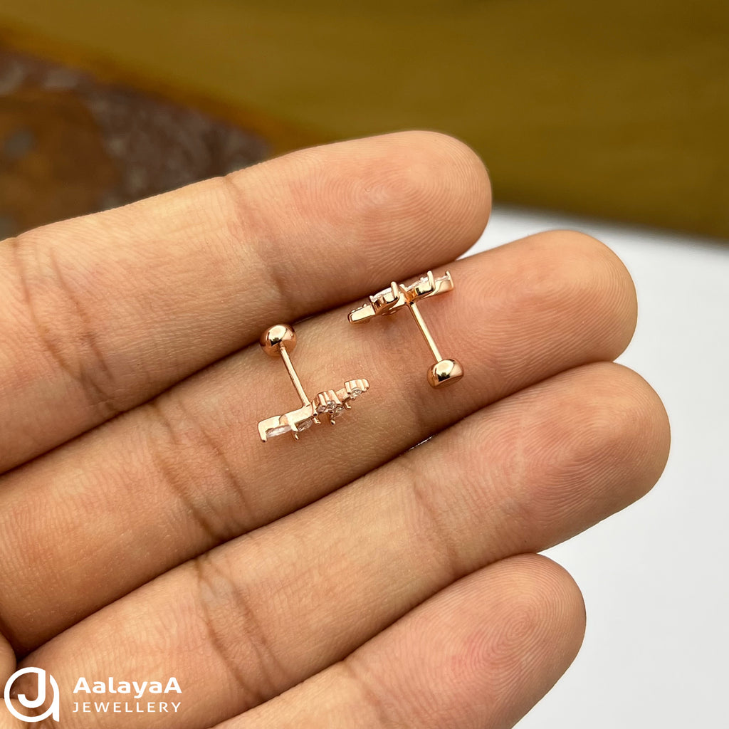 Siver RoseGold Twinkle Leaf Side Studs