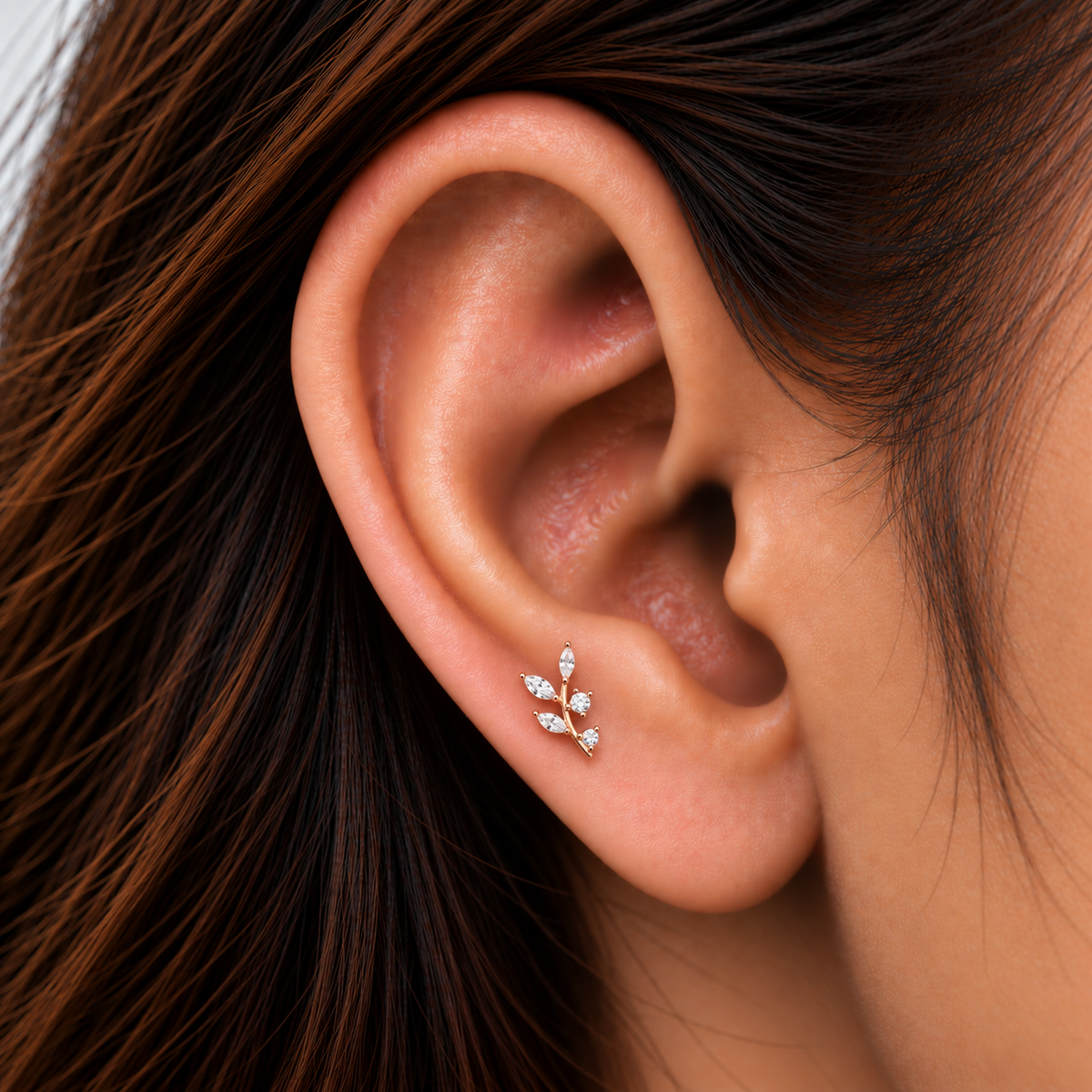 Silver RoseGold Willow Leaf Side Stud