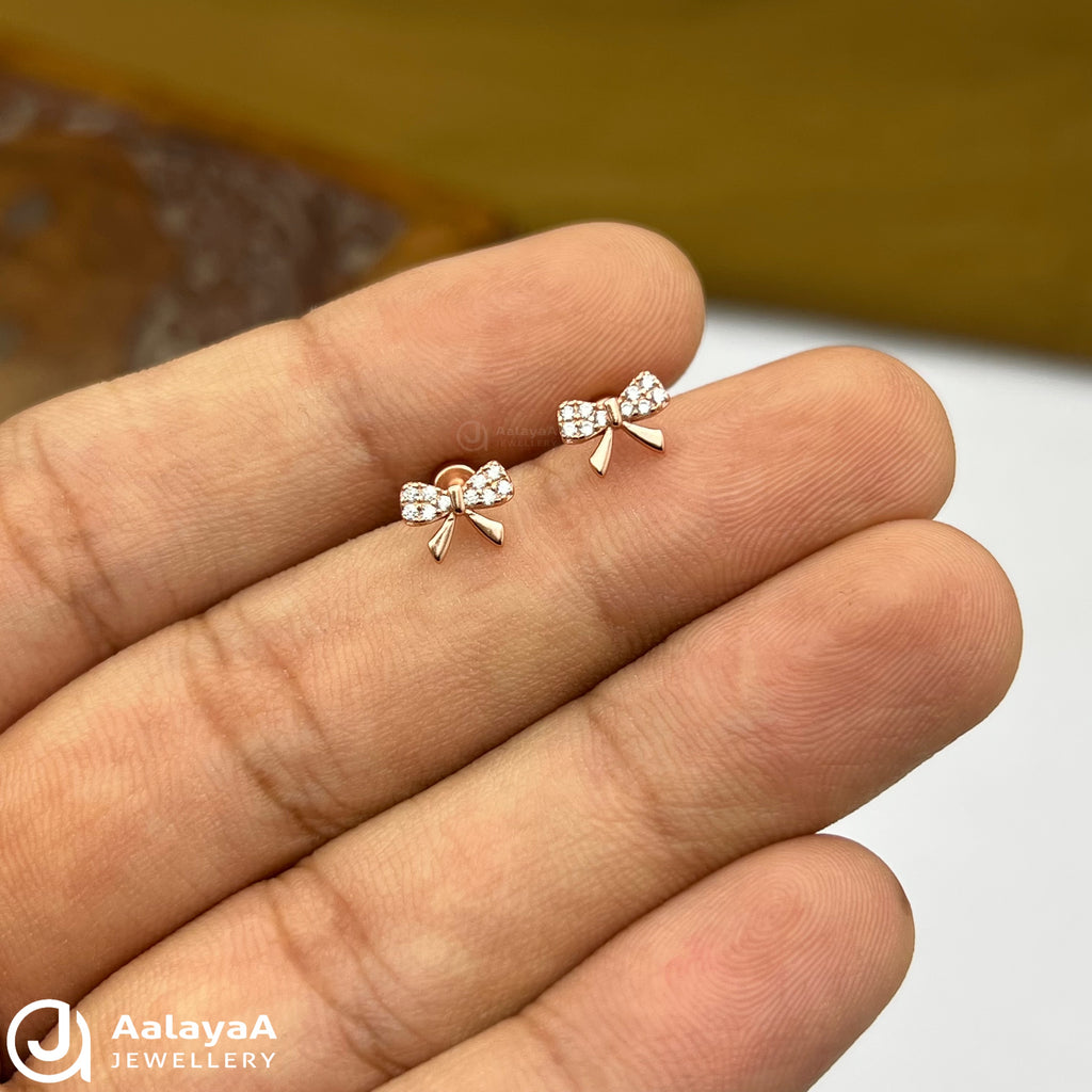 Silver RoseGold Princess Bow Side Studs