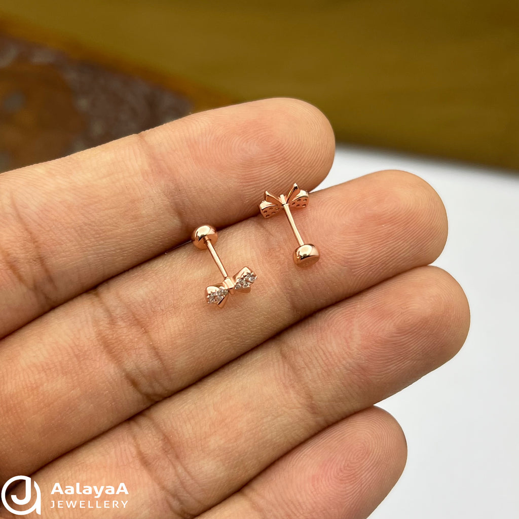 Silver RoseGold Princess Bow Side Studs