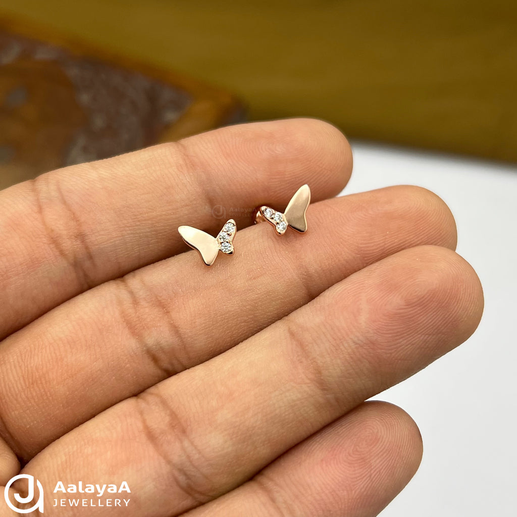 Silver RoseGold Plain Wing Side Stud