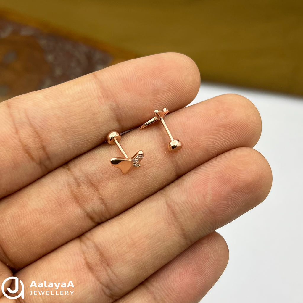 Silver RoseGold Plain Wing Side Stud