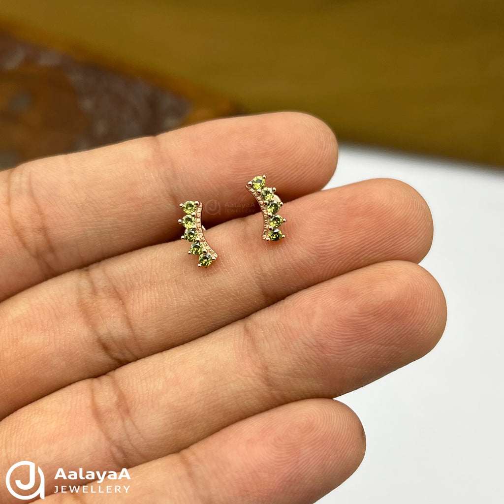 Silver RoseGold Green Crystel Side Stud