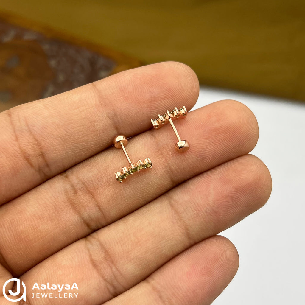Silver RoseGold Green Crystel Side Stud