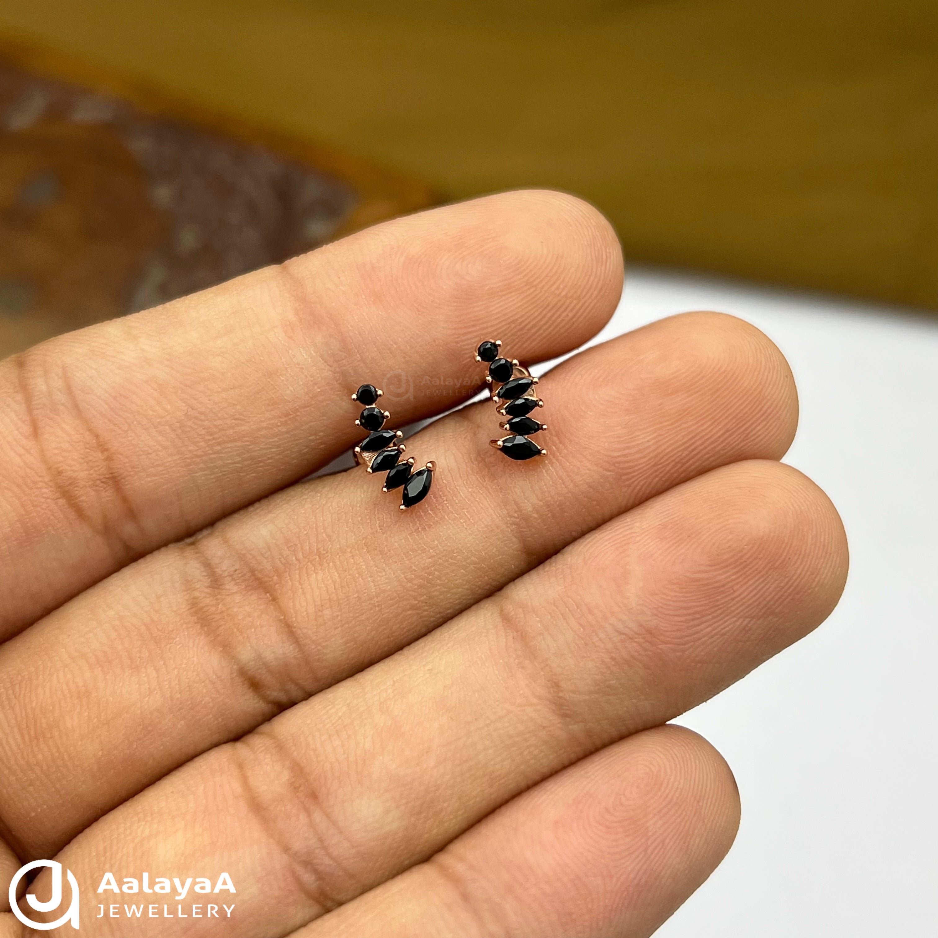 Silver RoseGold Black Diamond Side Stud