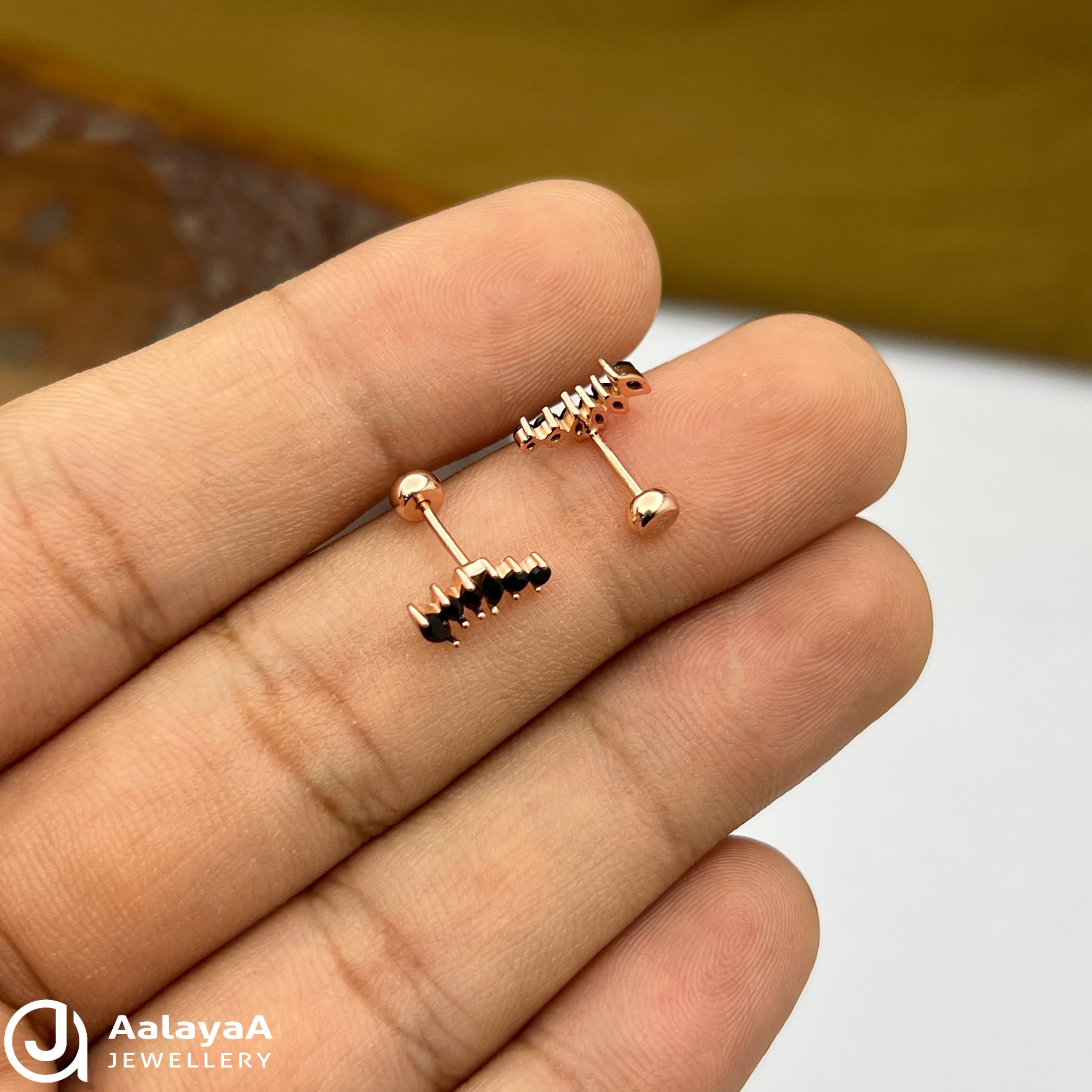 Silver RoseGold Black Diamond Side Stud