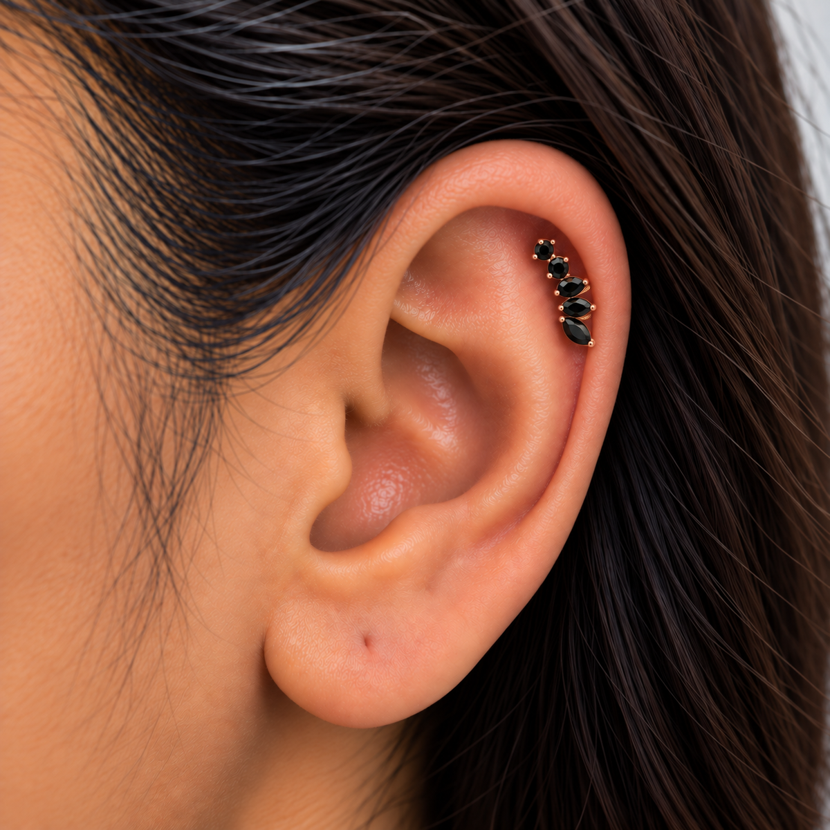 Silver RoseGold Black Diamond Side Stud