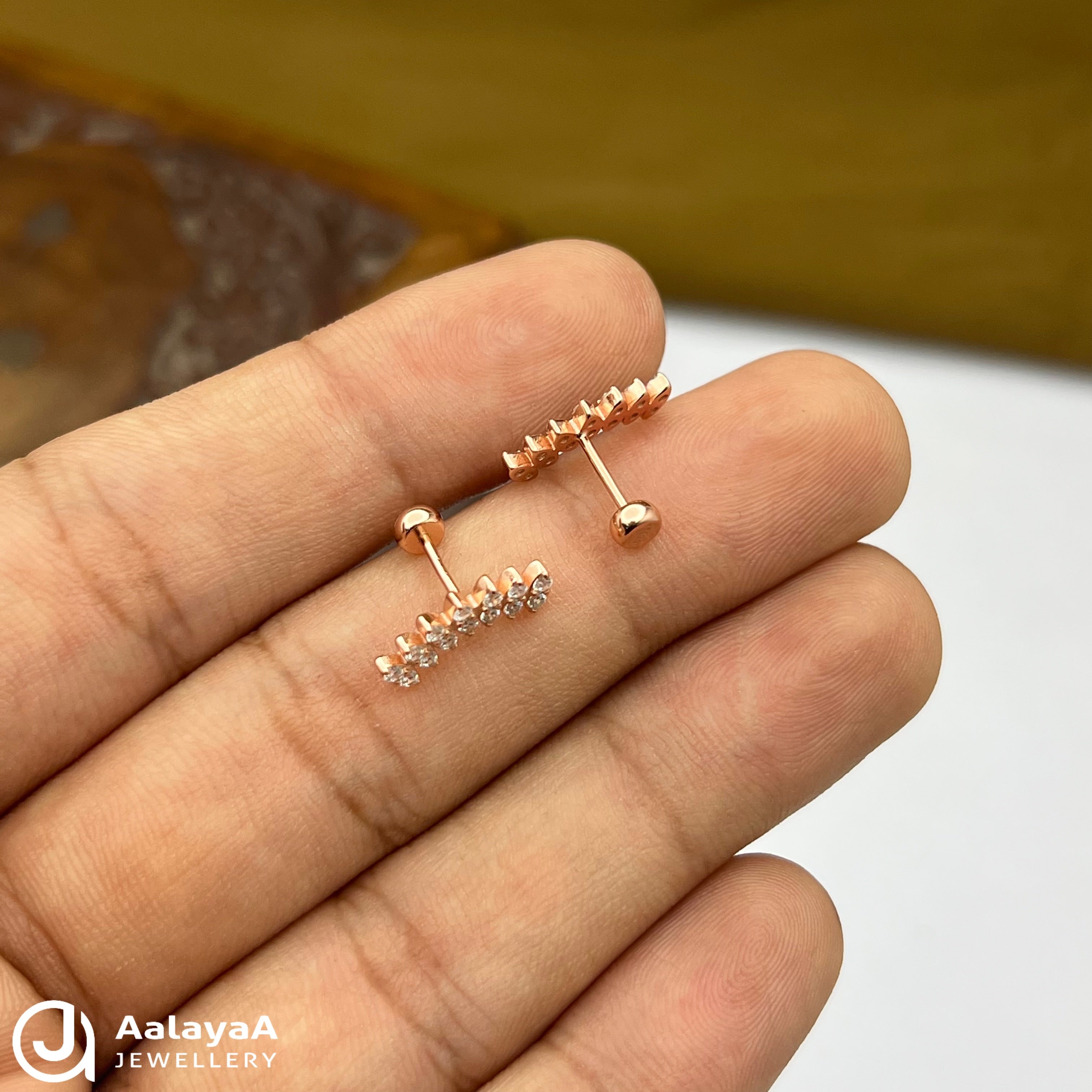 Silver RoseGold Shimmer Petal Side Studs