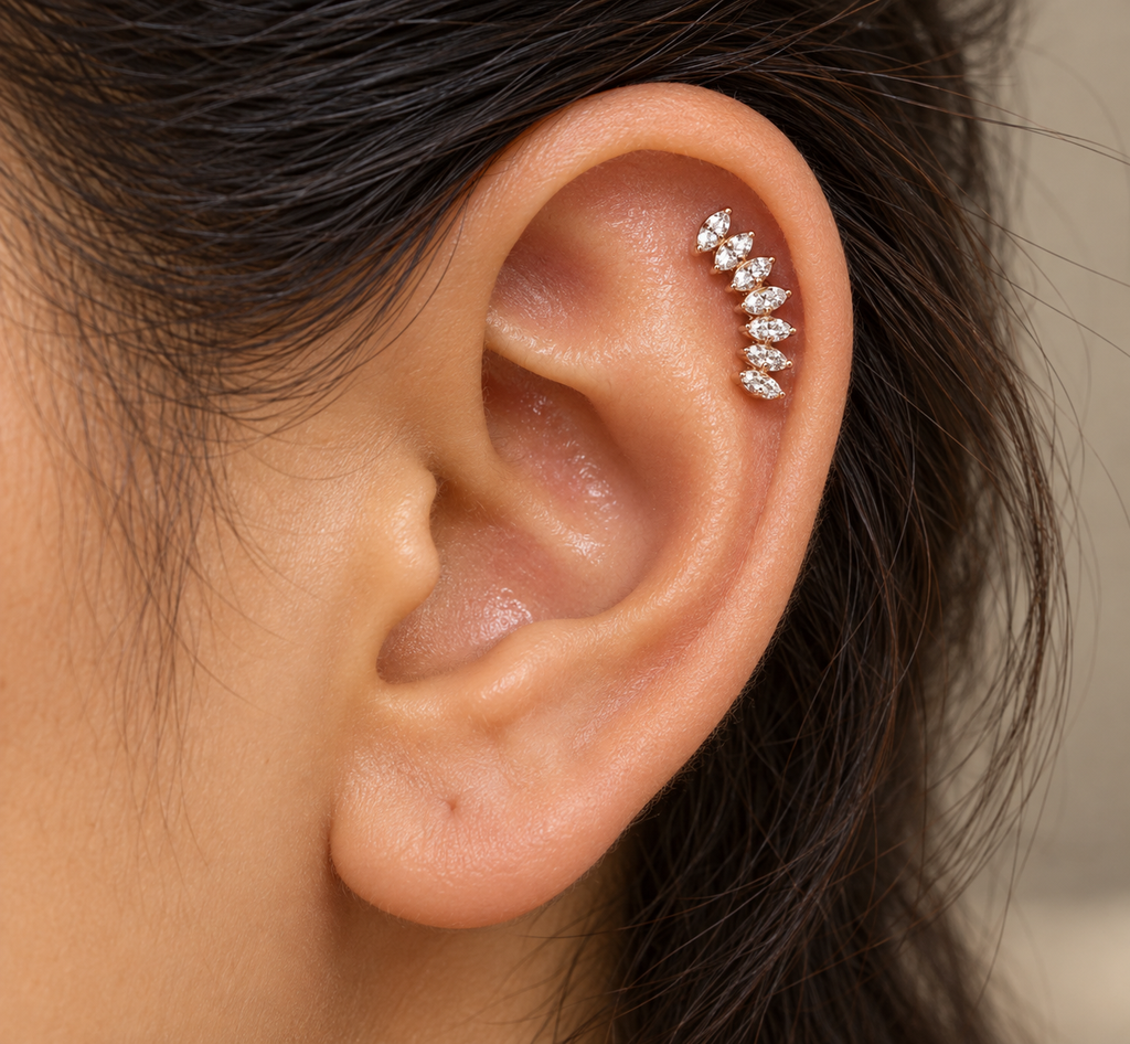 Silver RoseGold Shimmer Petal Side Studs