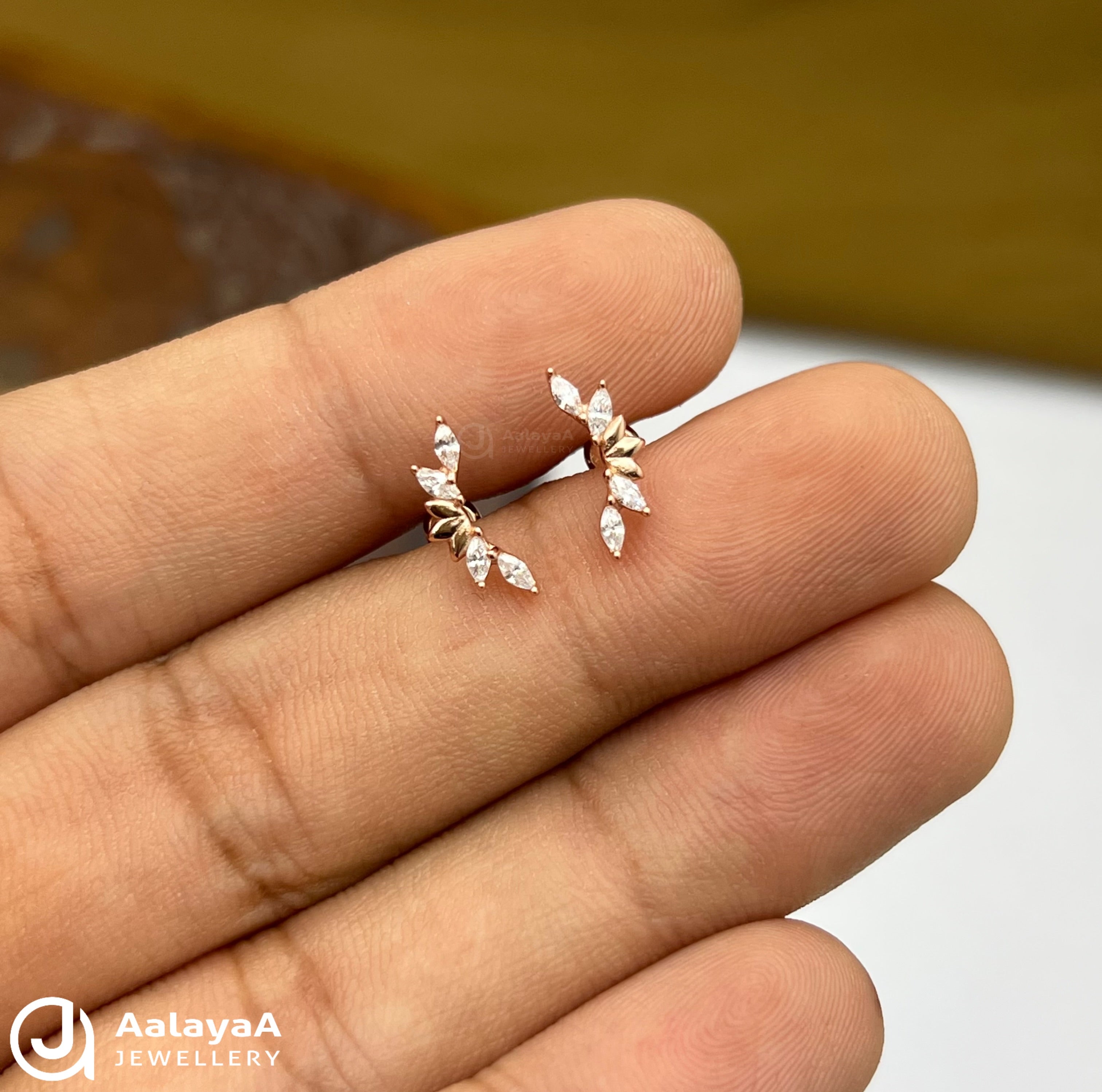 Silver RoseGold Laurel Leaf Side Studs
