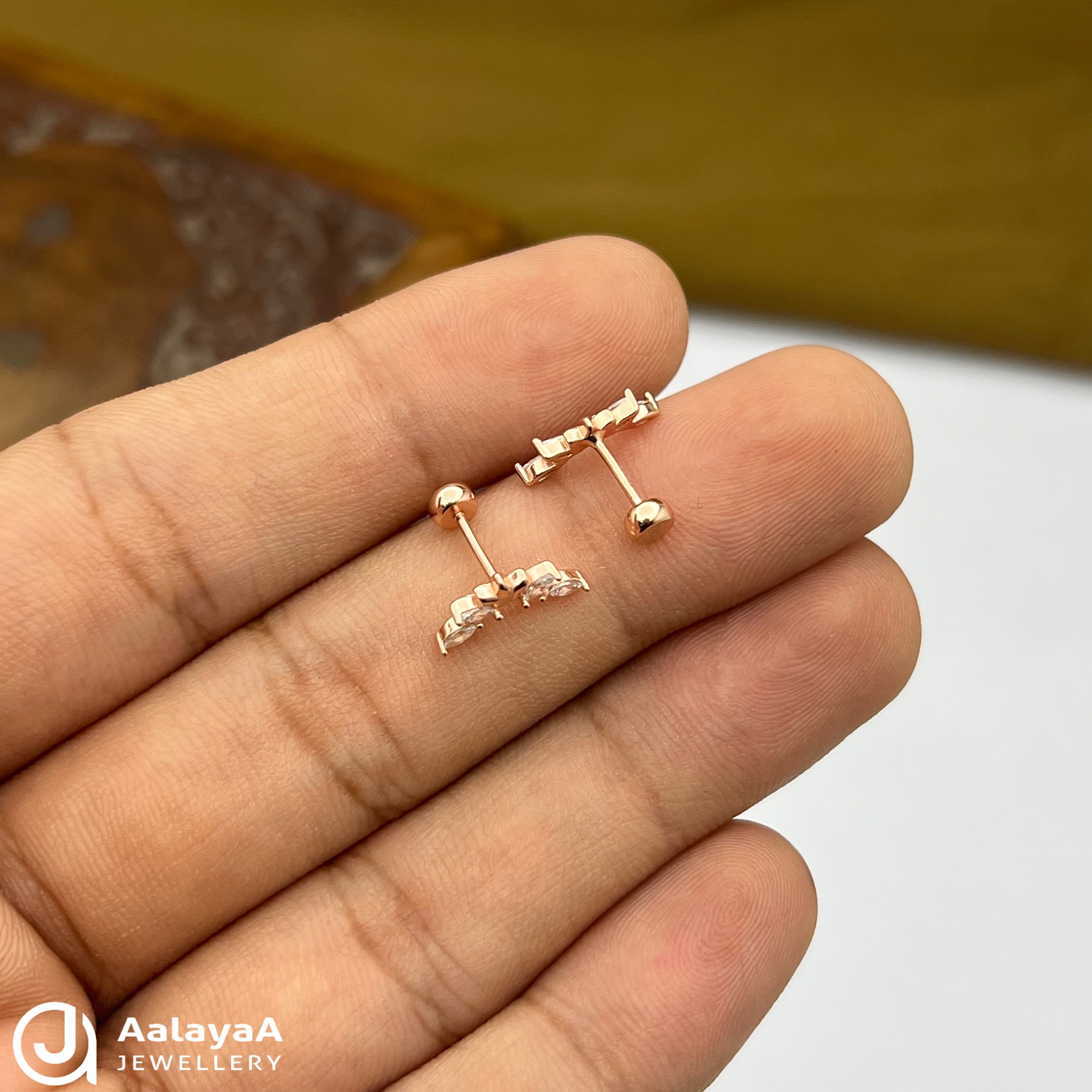 Silver RoseGold Olive Leaf Side Stud