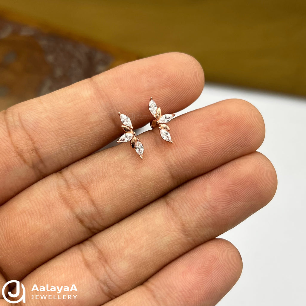 Silver RoseGold Olive Leaf Side Stud
