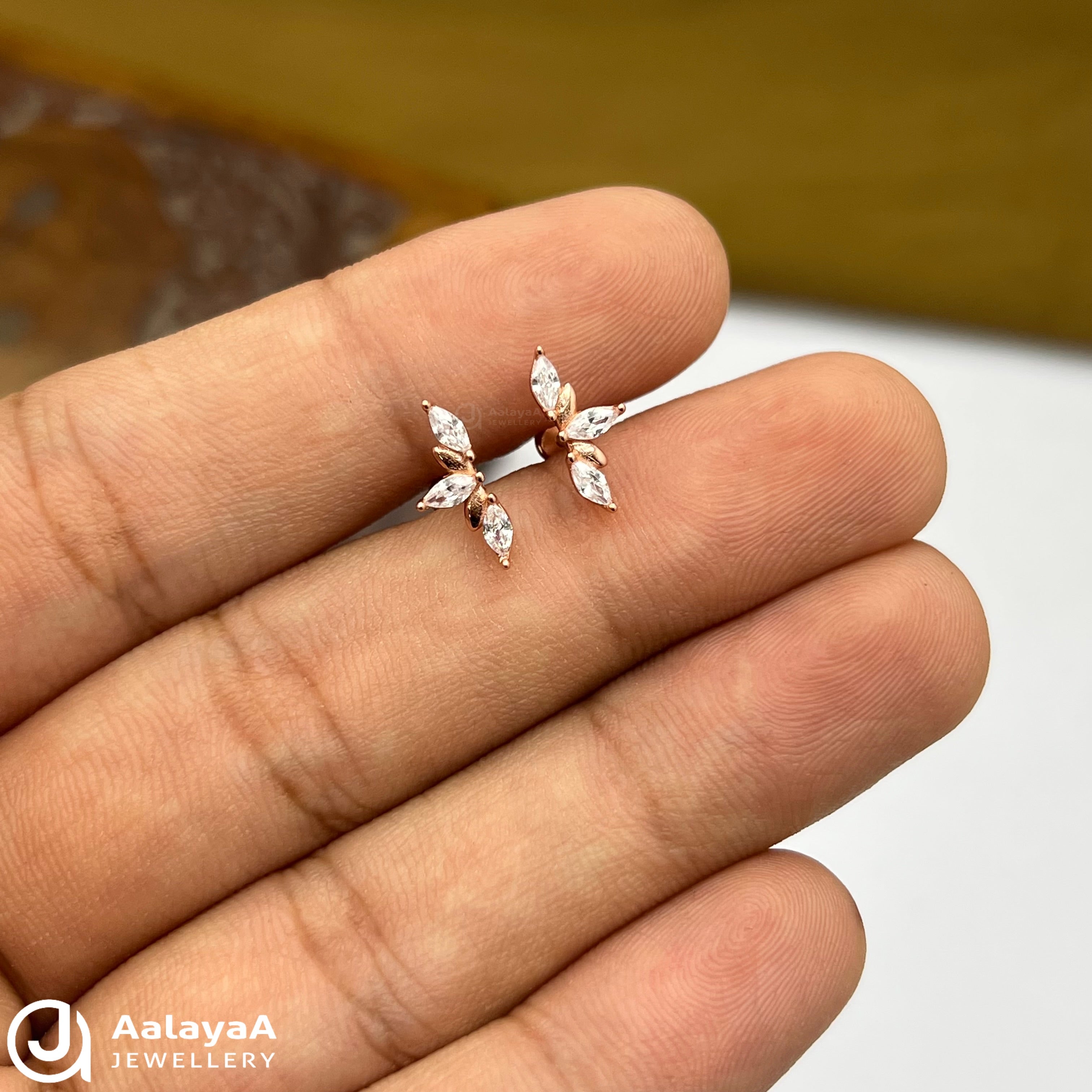 Silver RoseGold Olive Leaf Side Stud