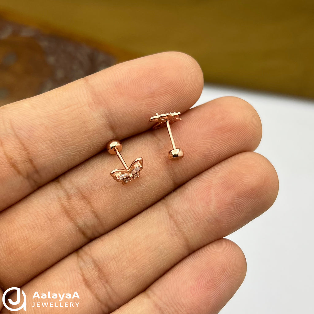 Silver RoseGold Spark Wing Side Studs