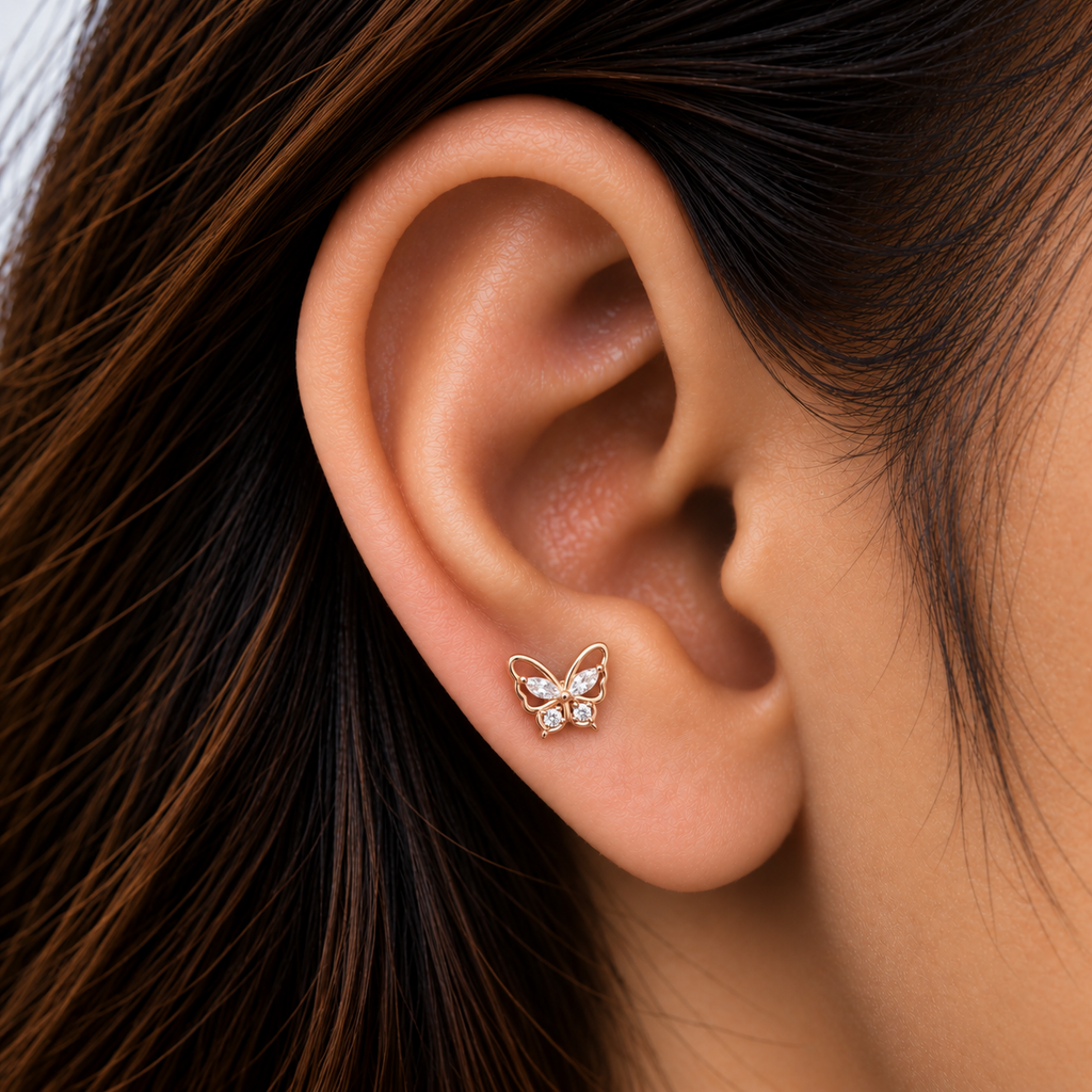 Silver RoseGold Spark Wing Side Studs