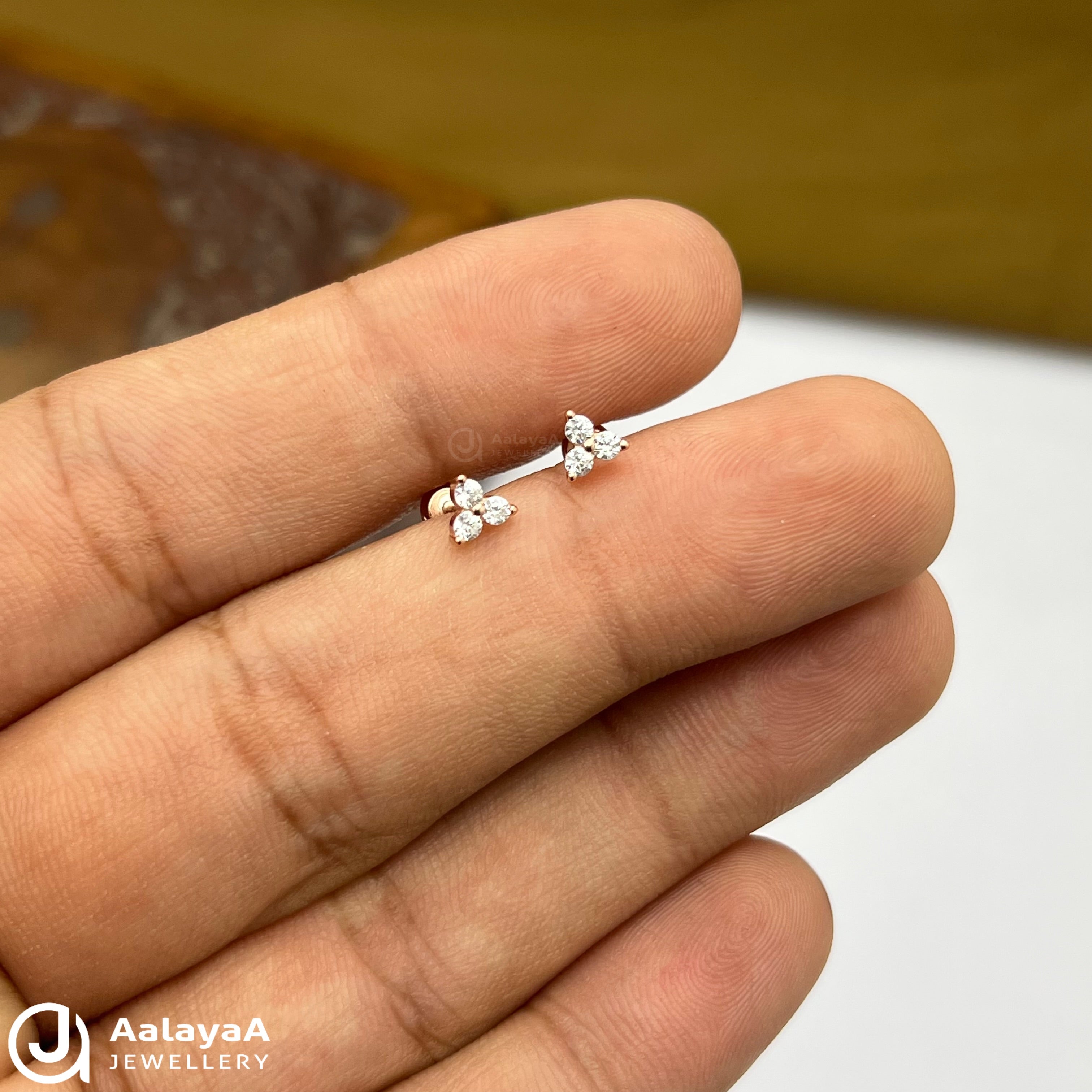 Silver RoseGold ThreeStone Side Stud