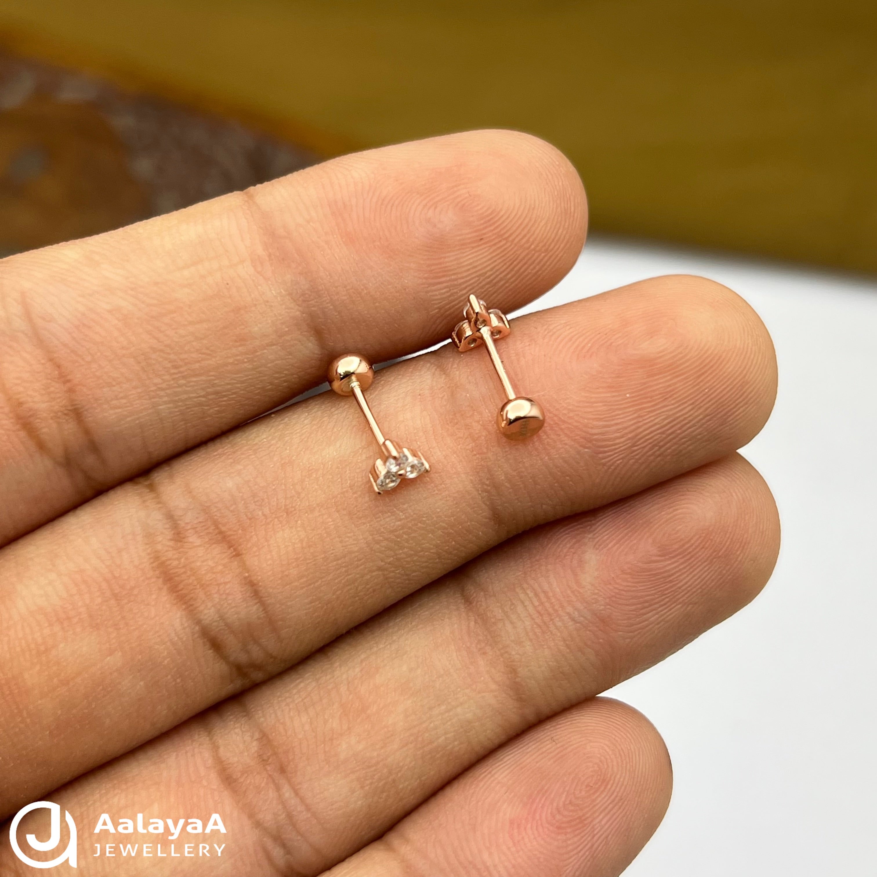 Silver RoseGold ThreeStone Side Stud
