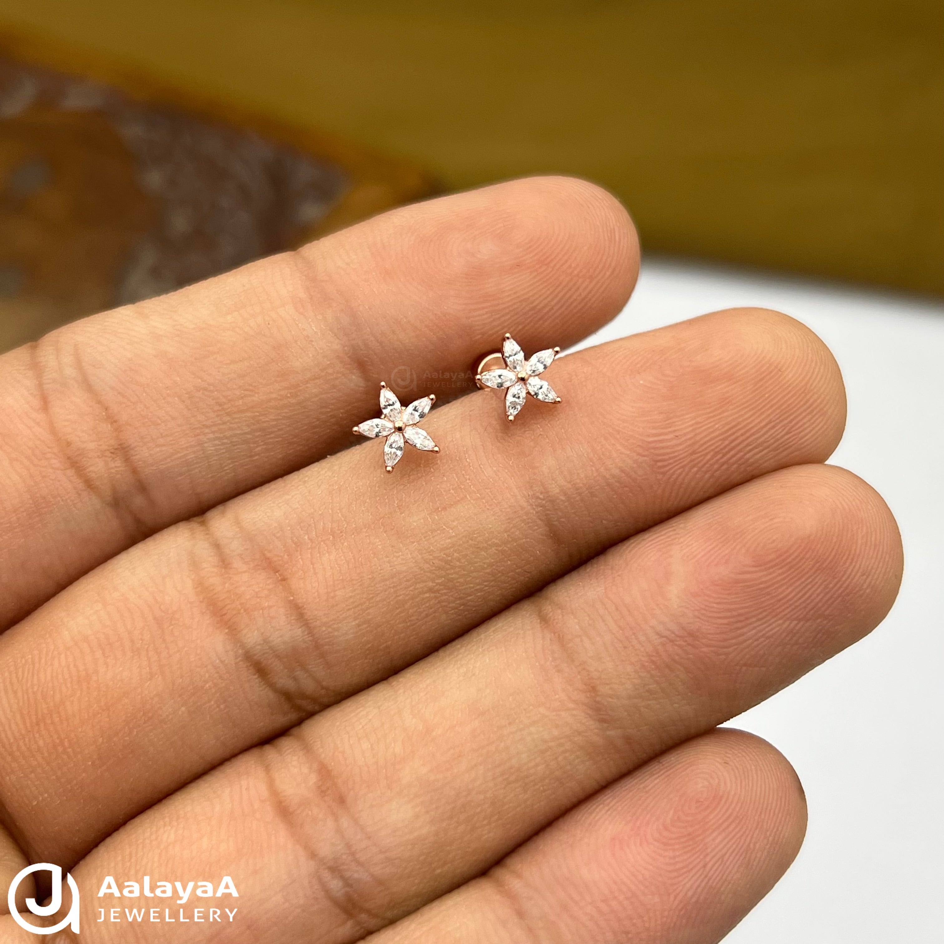 Silver Rosegold StarFlower Side Studs