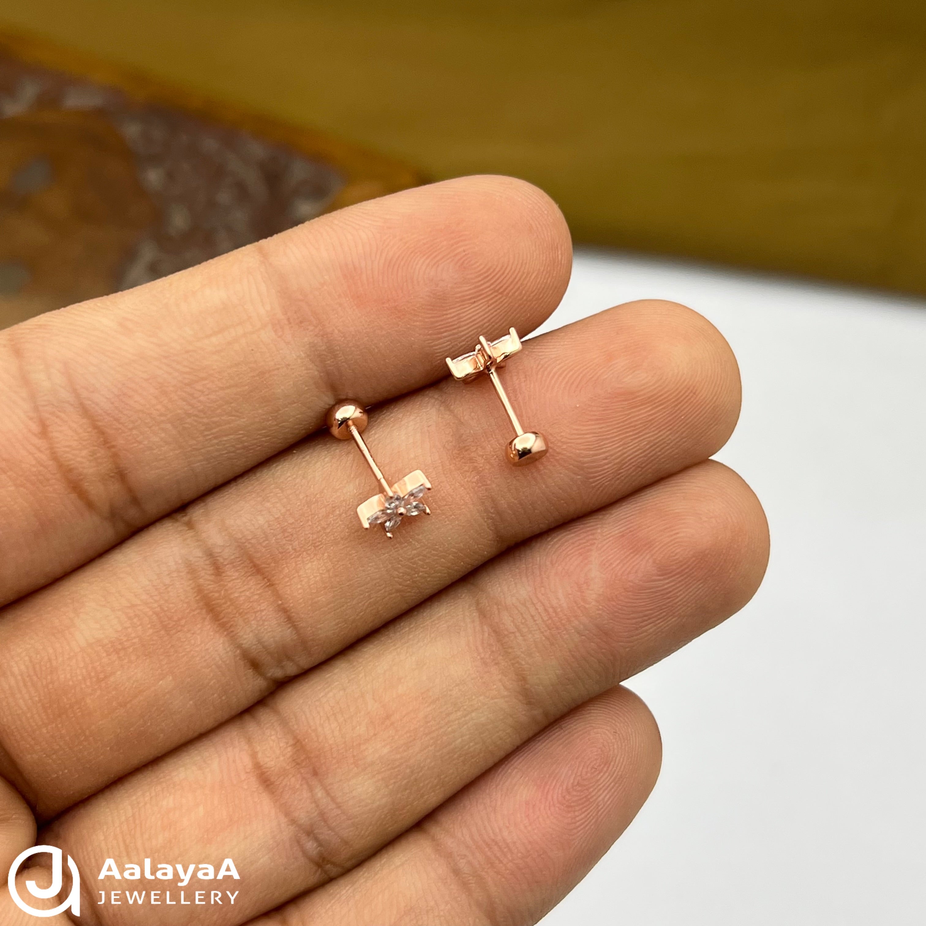 Silver Rosegold StarFlower Side Studs