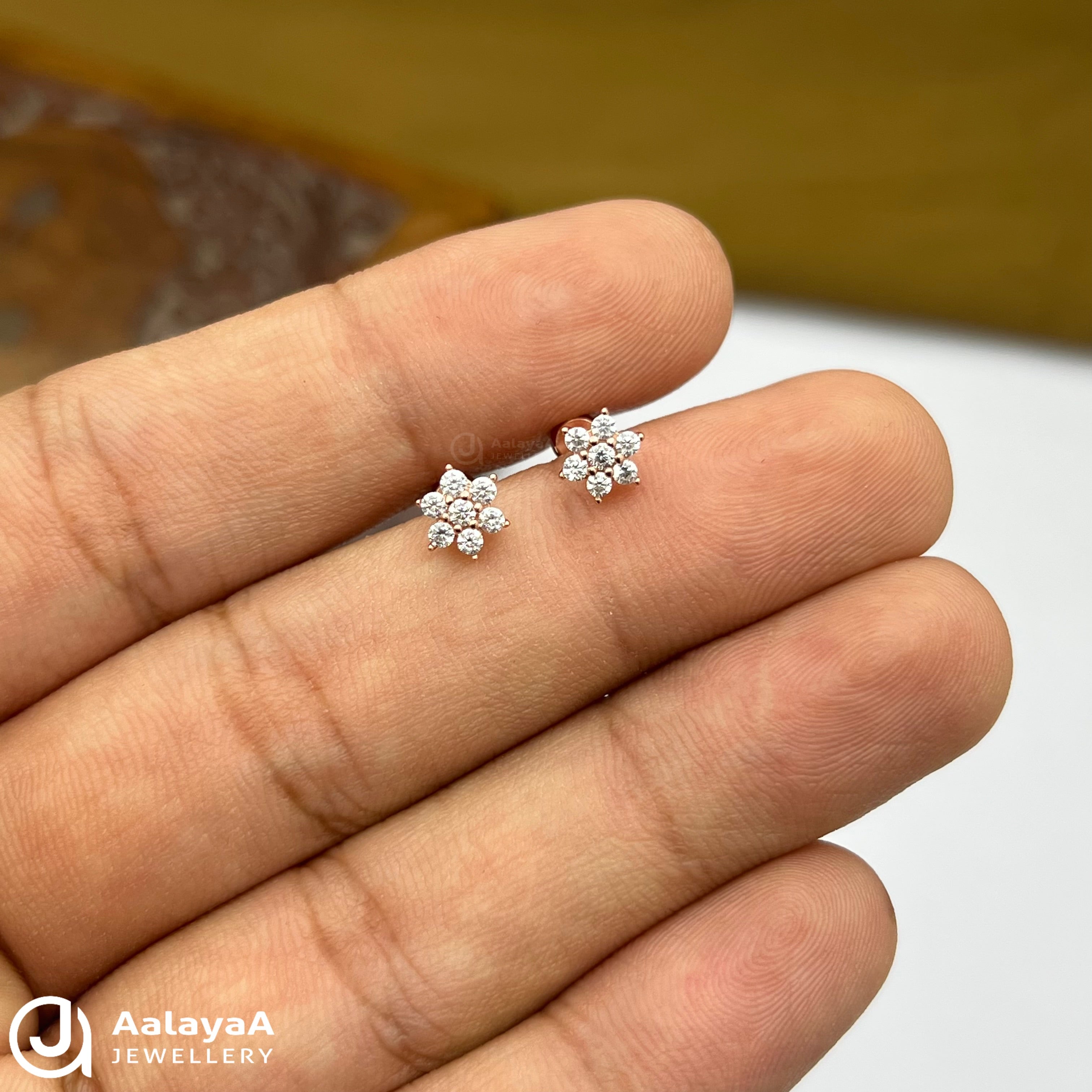 Silver RoseGold Magic Flower Side Stud