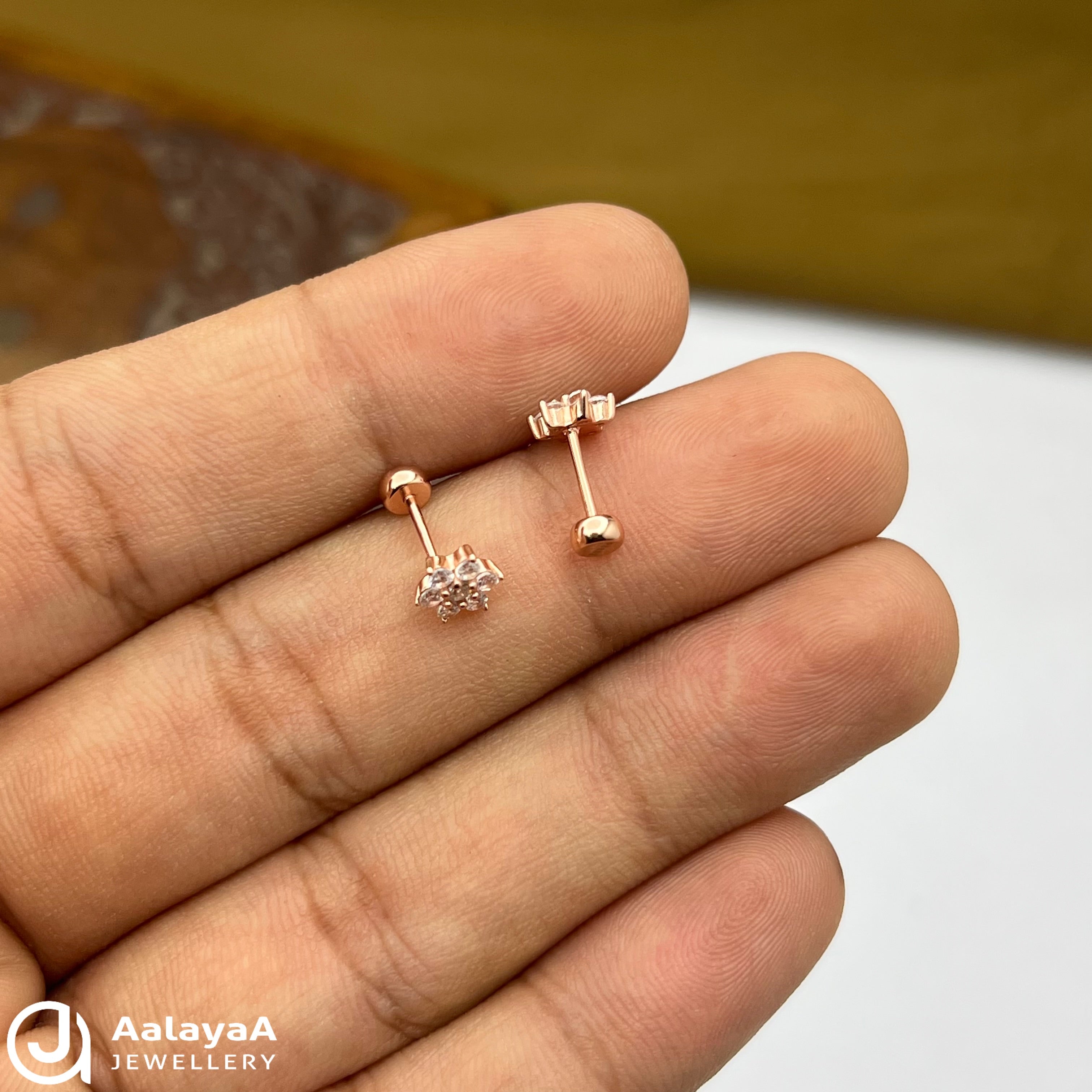 Silver RoseGold Magic Flower Side Stud