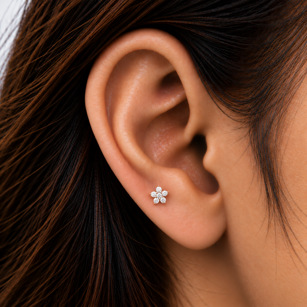 Silver Rose Gold Dazzle Floral Earrings