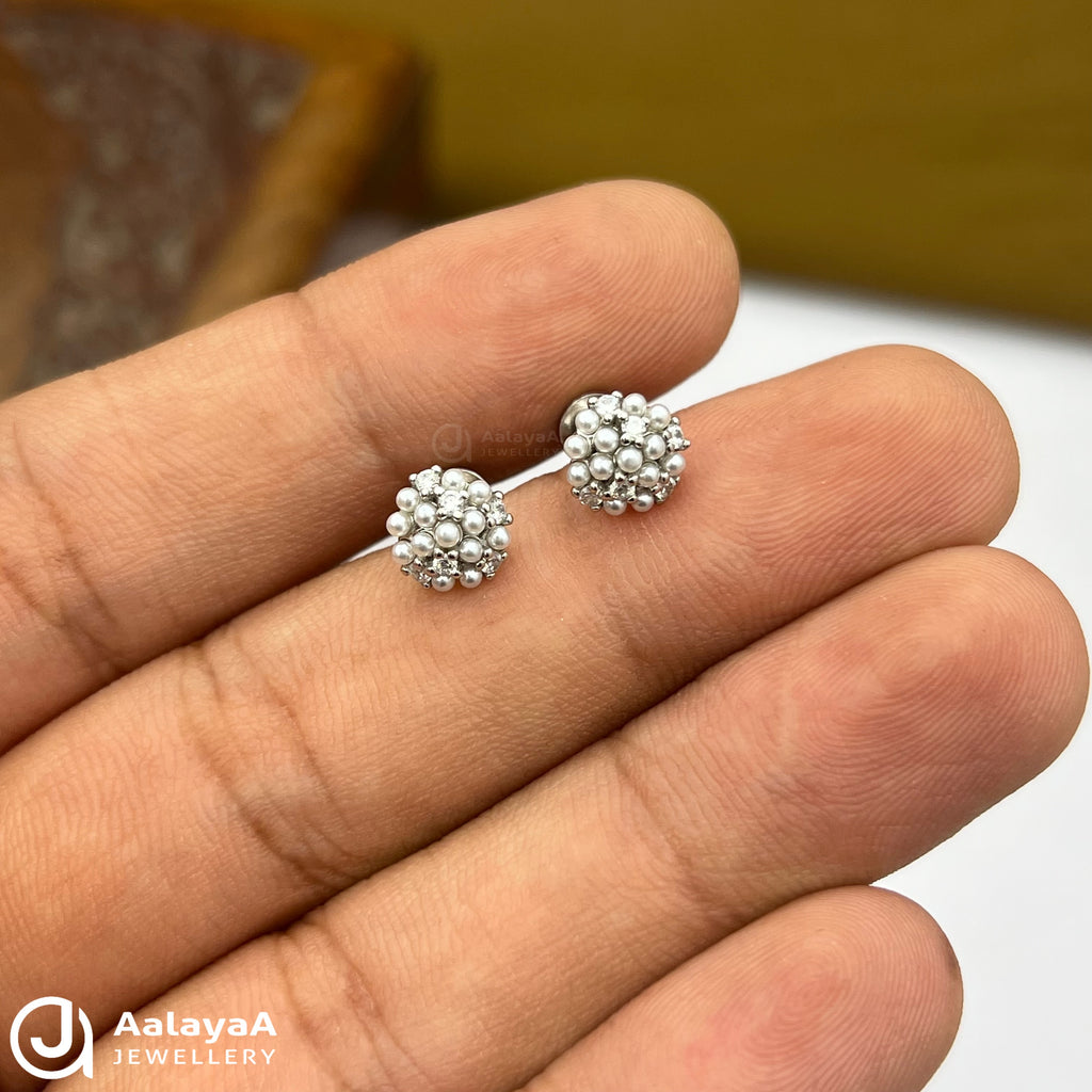 Silver Snowberry Pearl Studs