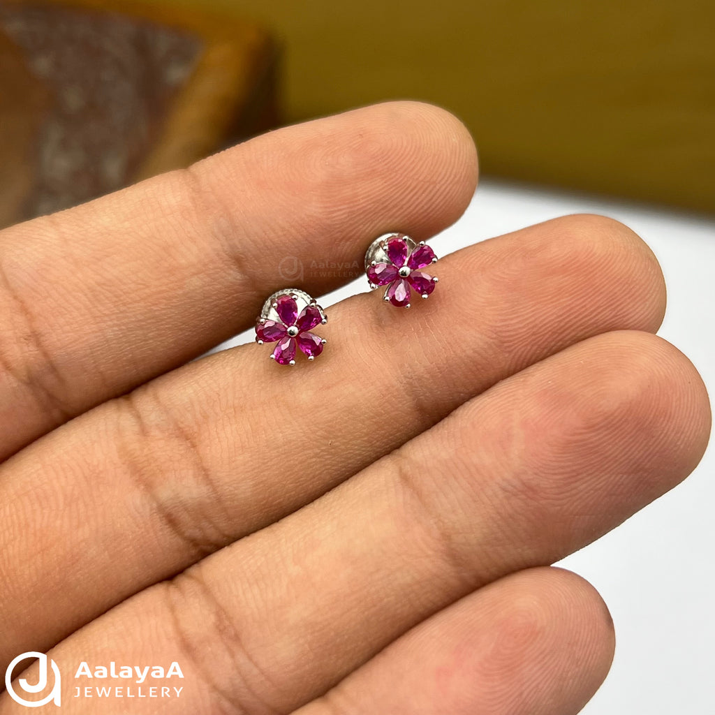 Silver RedBloom Earings