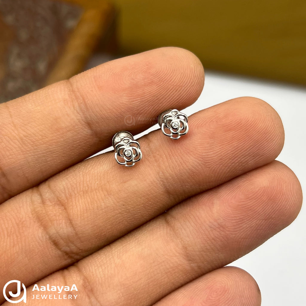 Silver Rose Petal Earings