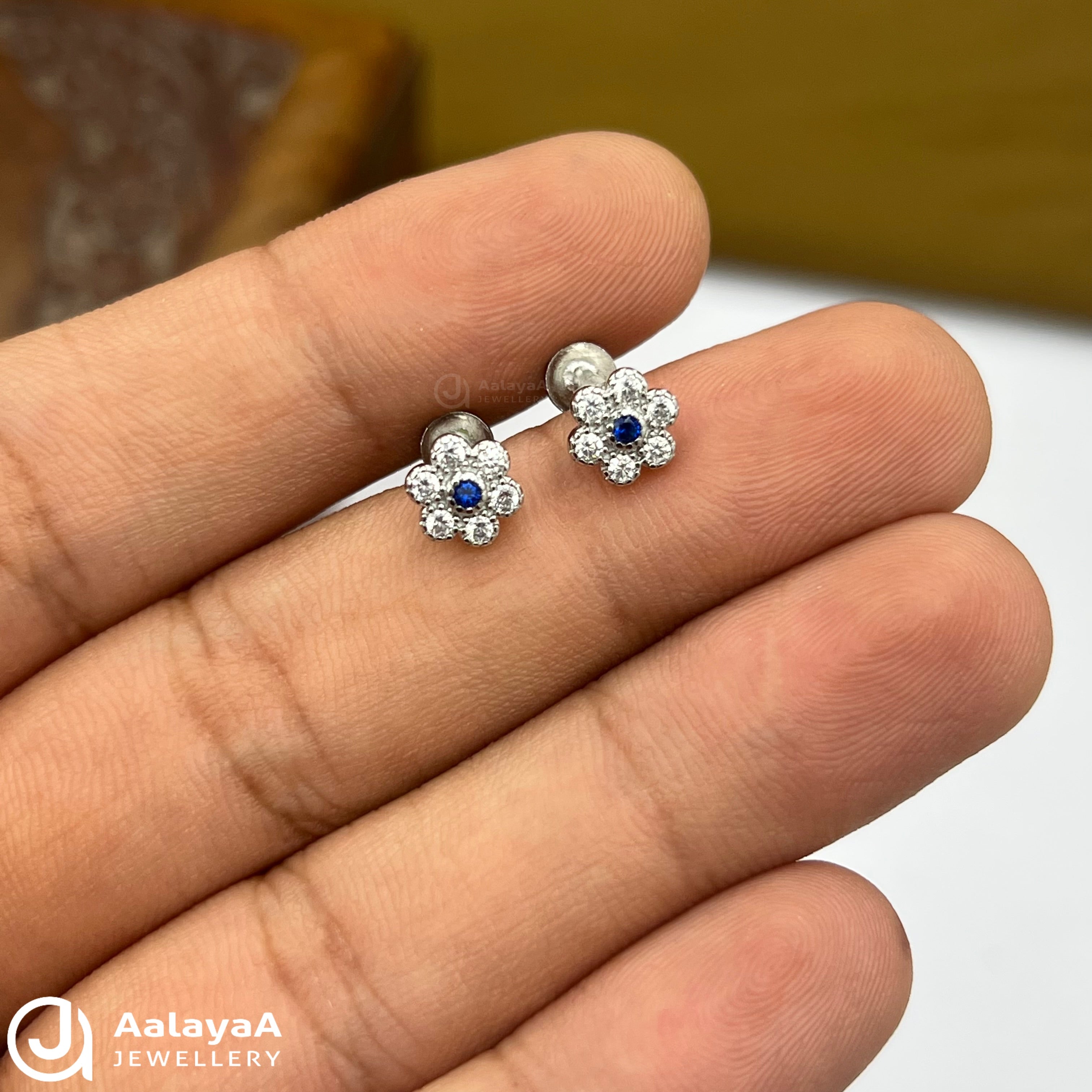 Silver BlueDot Flower Earings
