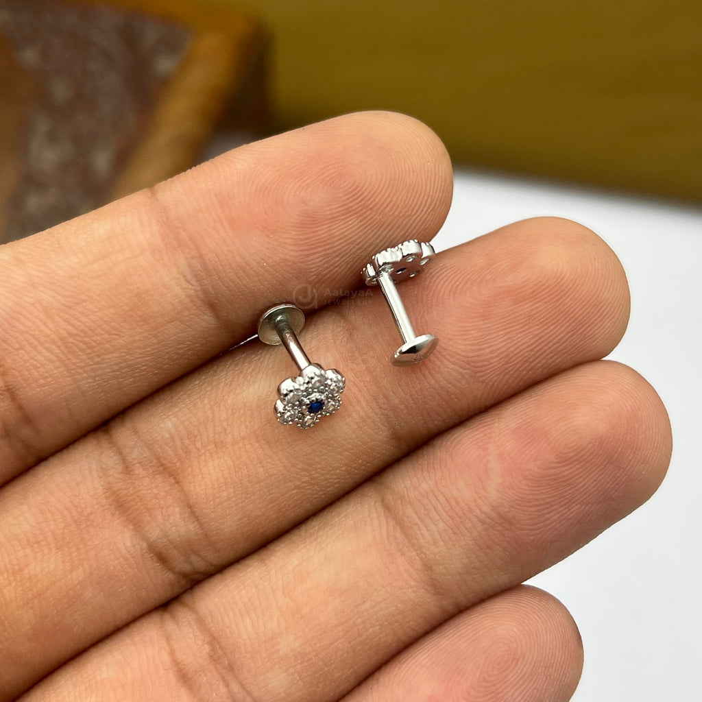 Silver BlueDot Flower Earings