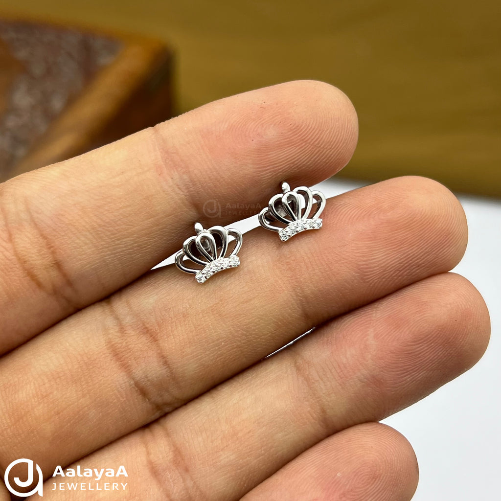 Silver Princess Crown Earrings