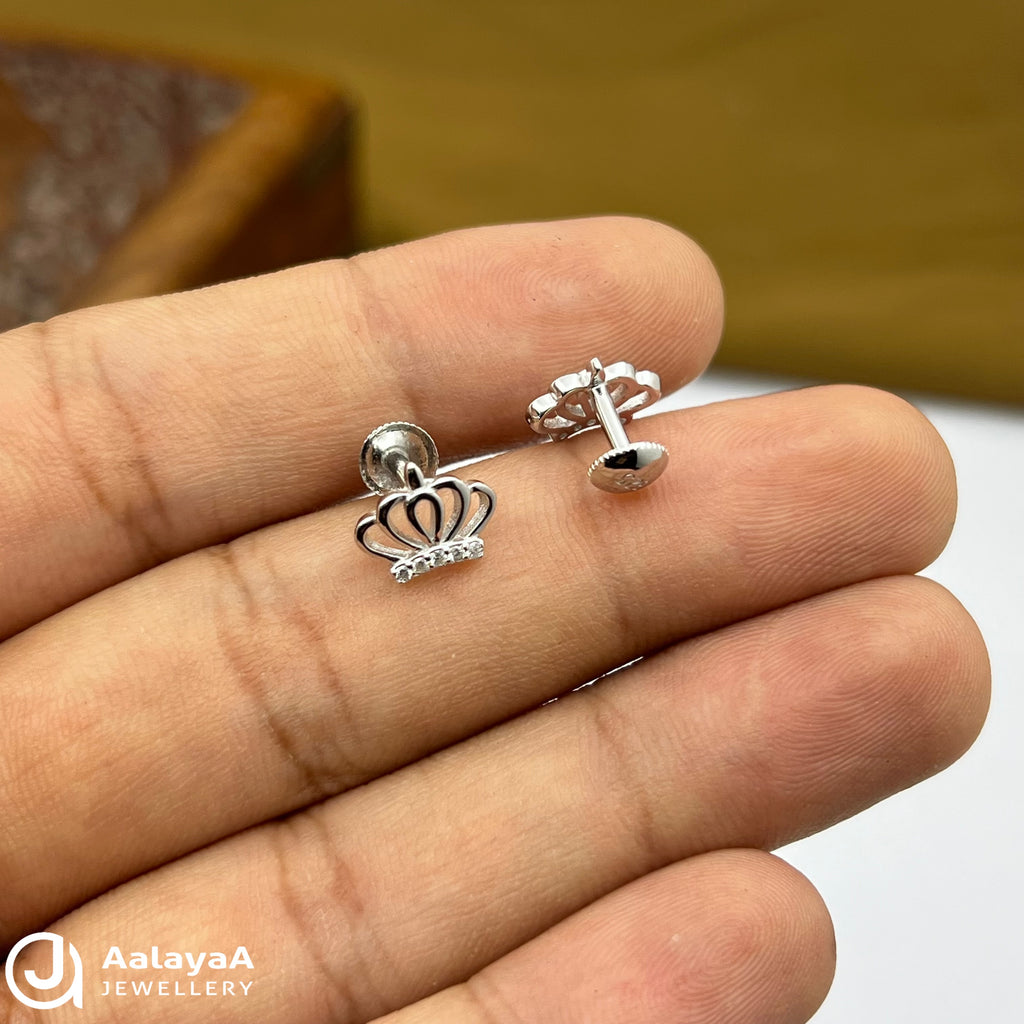 Silver Princess Crown Earrings