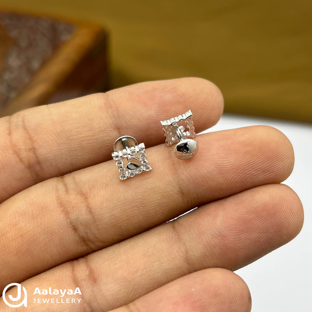 Silver BoxHeart Earings