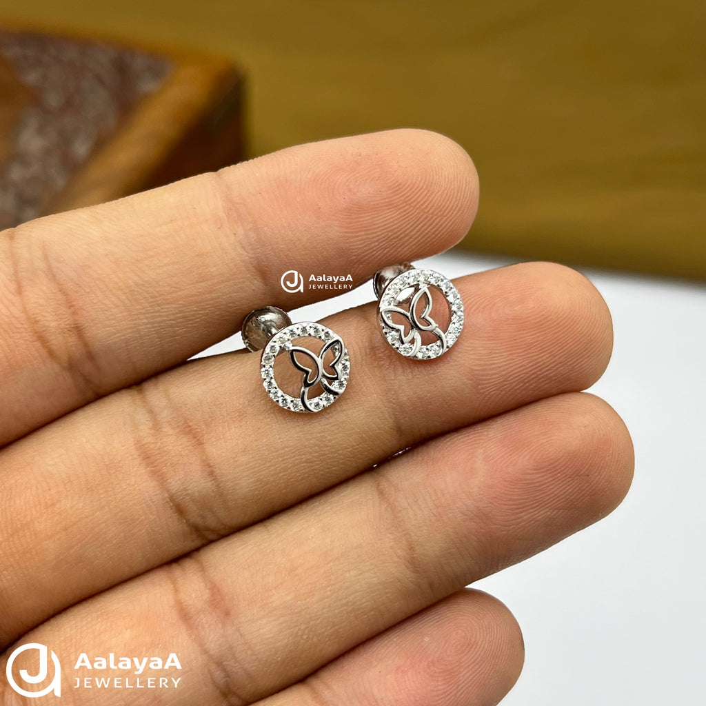 Silver Circle Butterfly Earings