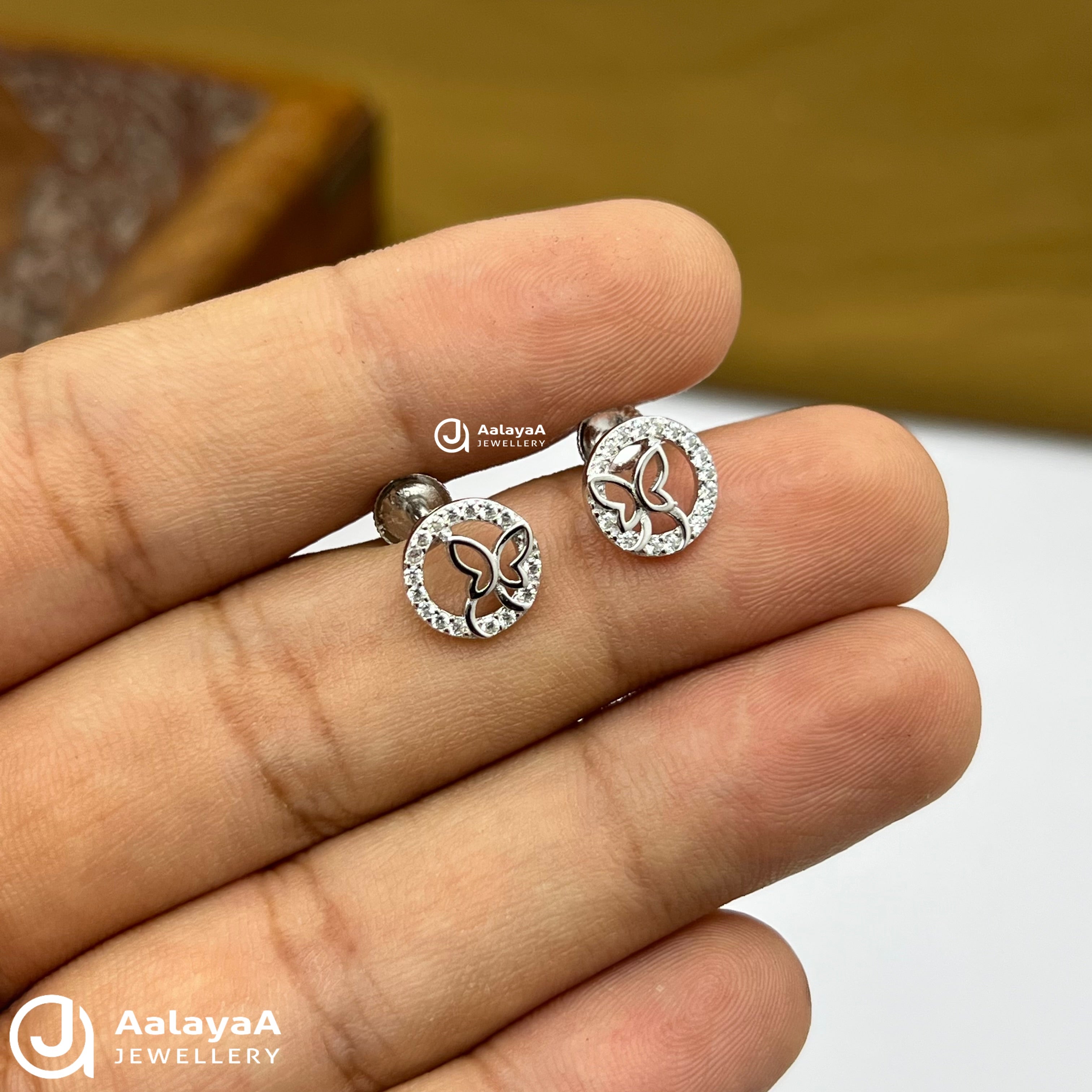 Silver Circle Butterfly Earings