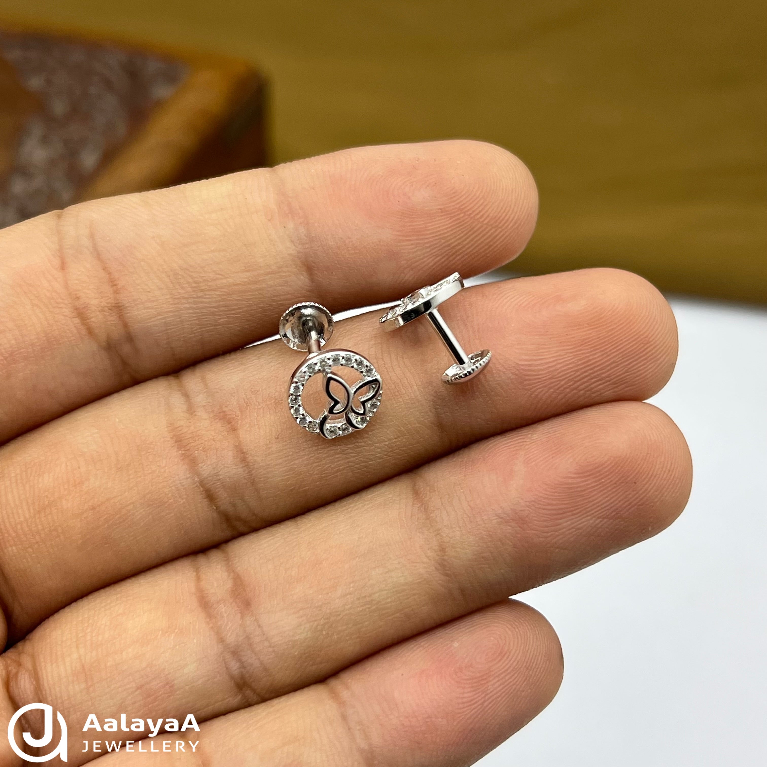 Silver Circle Butterfly Earings