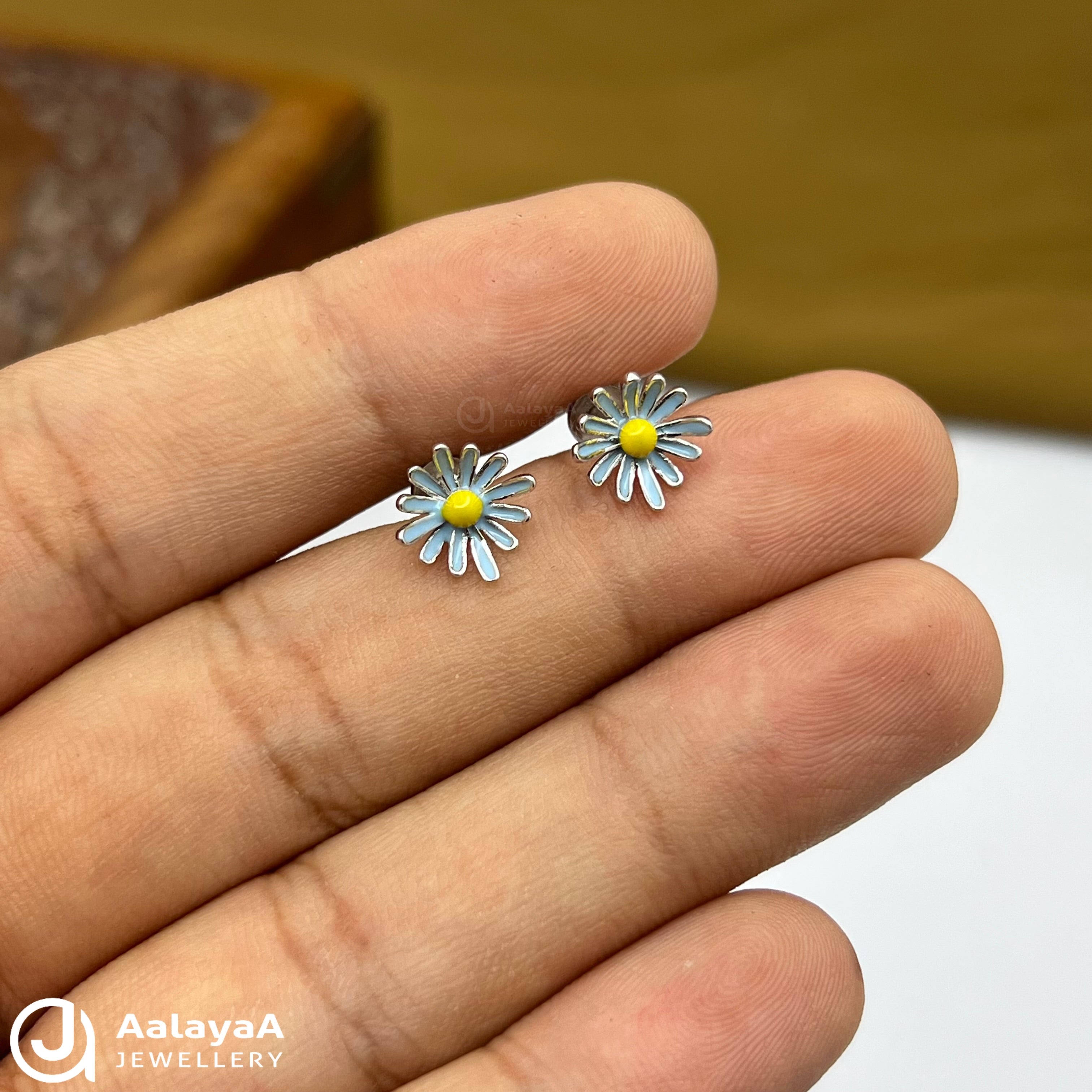 Silver Blue Flower Earings