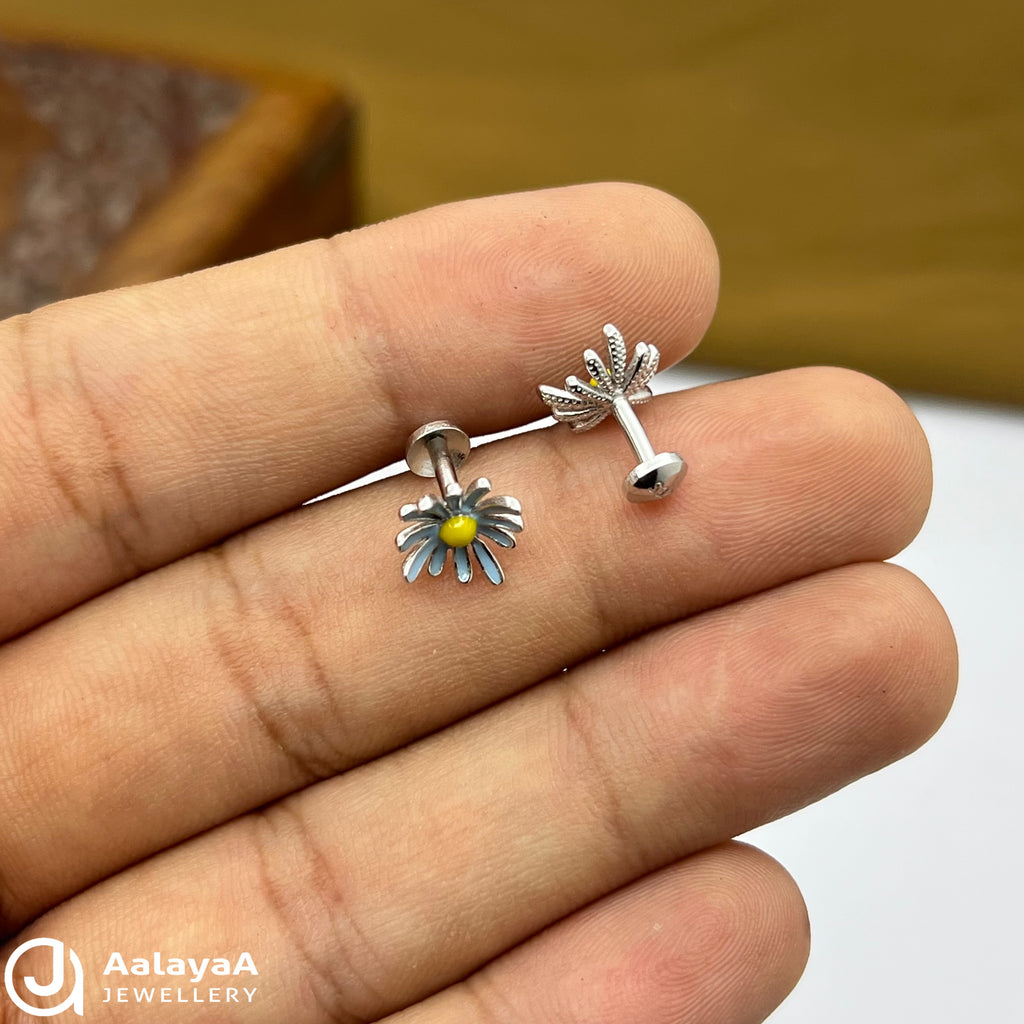 Silver Blue Flower Earings