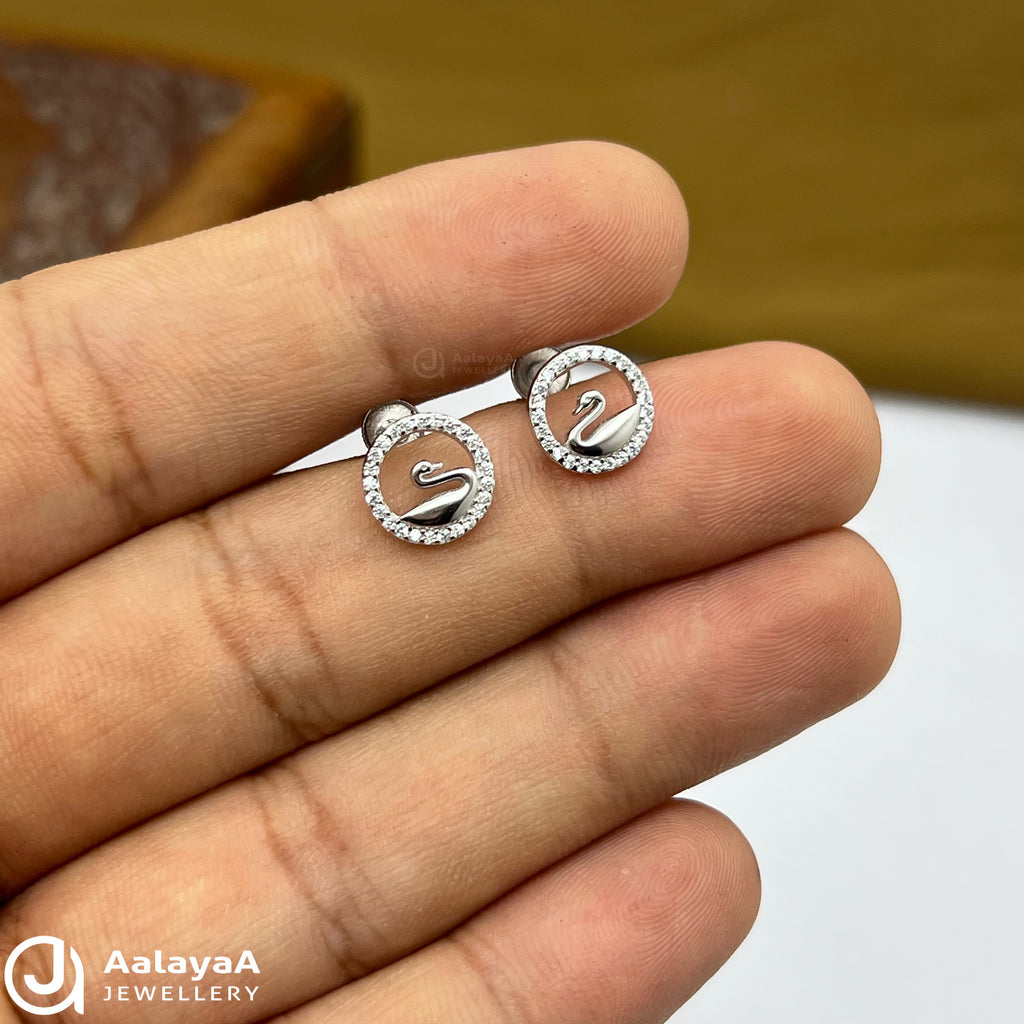 Silver White Swan Spark Earings