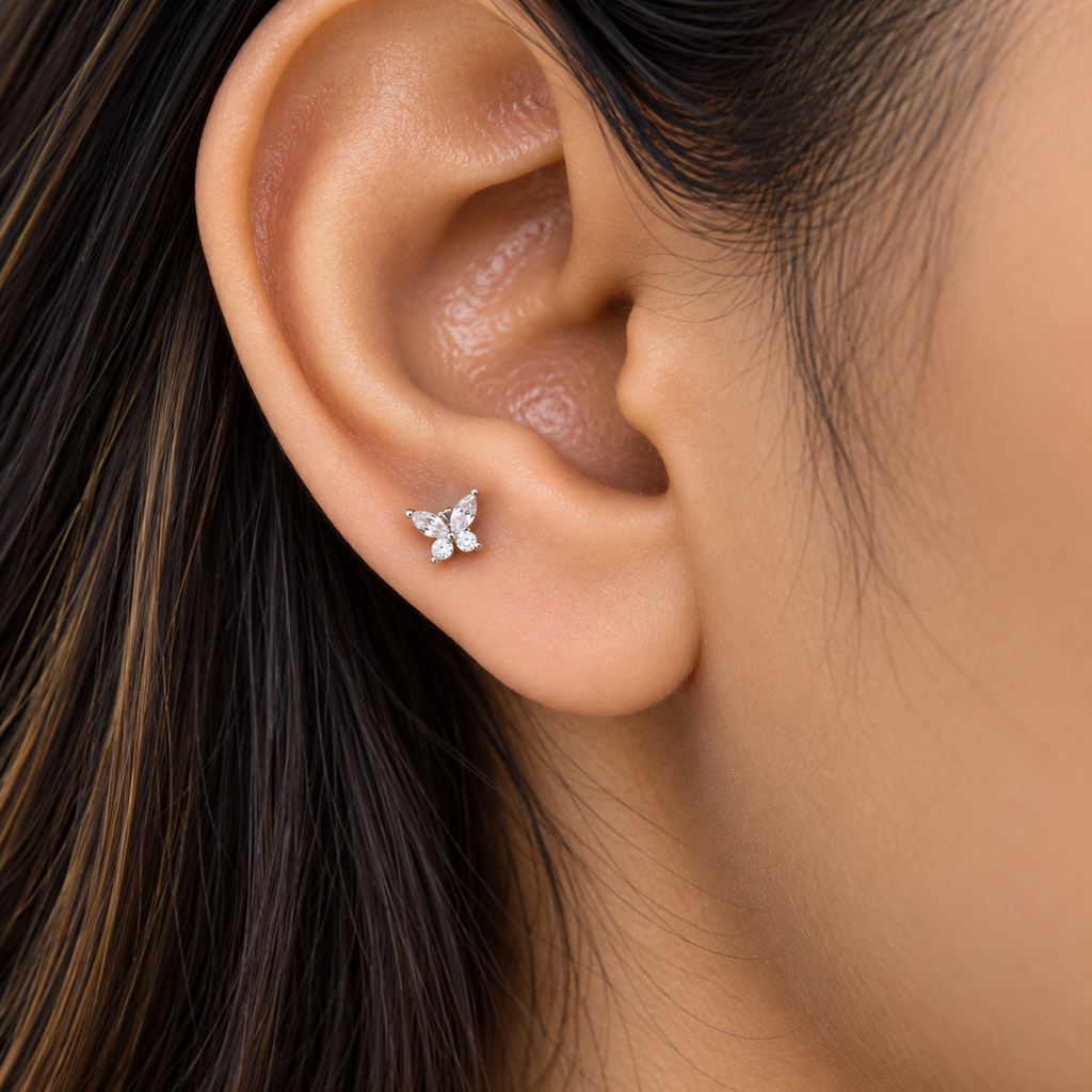 Silver Butterfly Bliss Side Studs