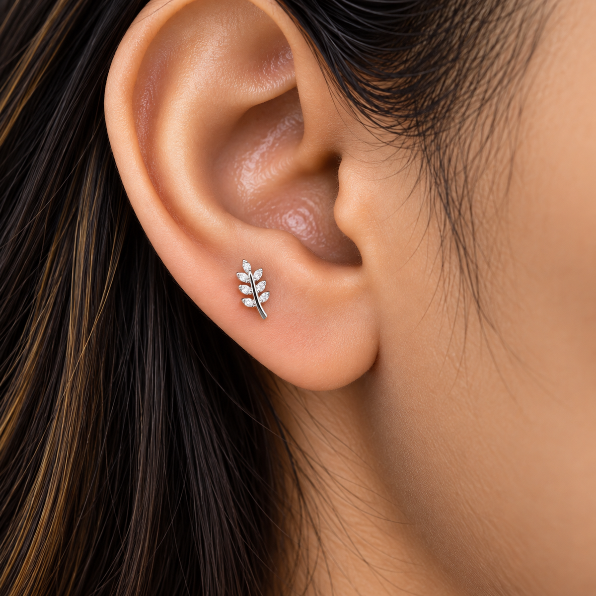 Silver Olive Branch Side Studs