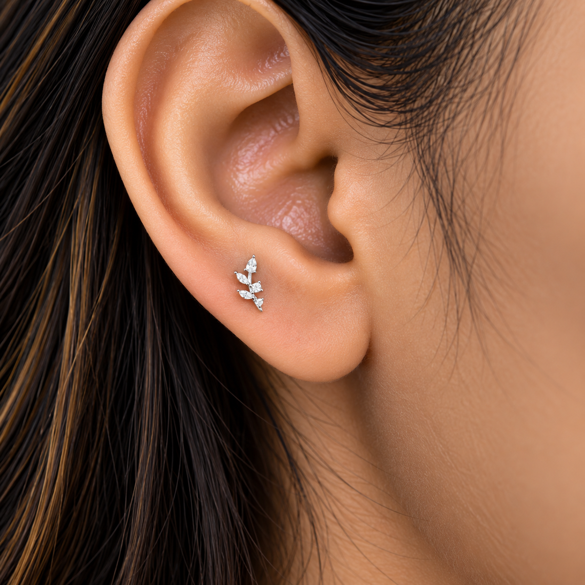 Silver Willow Leaf Side Studs