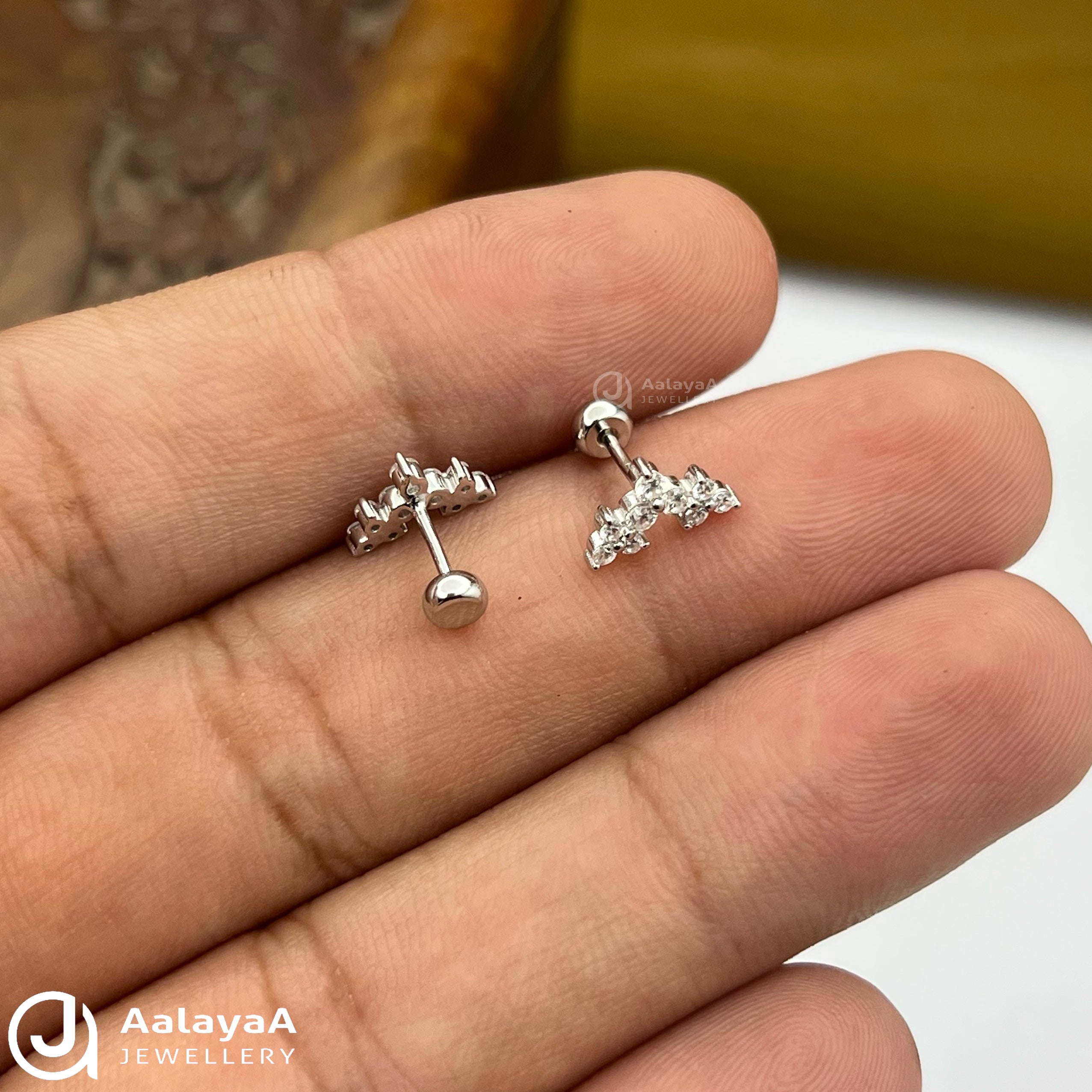 Silver Trio Stone Side Stud