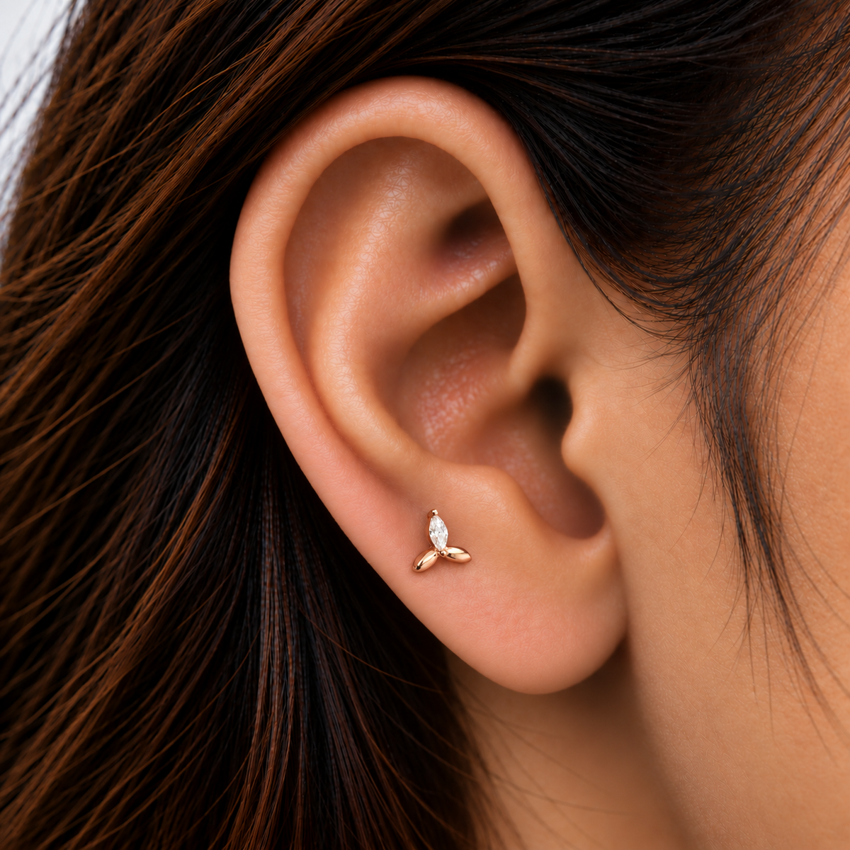 Silver RoseGold Trio Side Stud