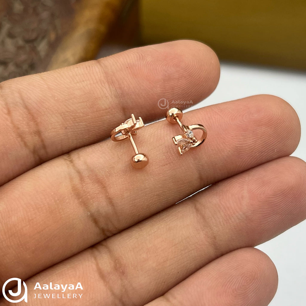 Silver RoseGold Circle Leaf Side Stud