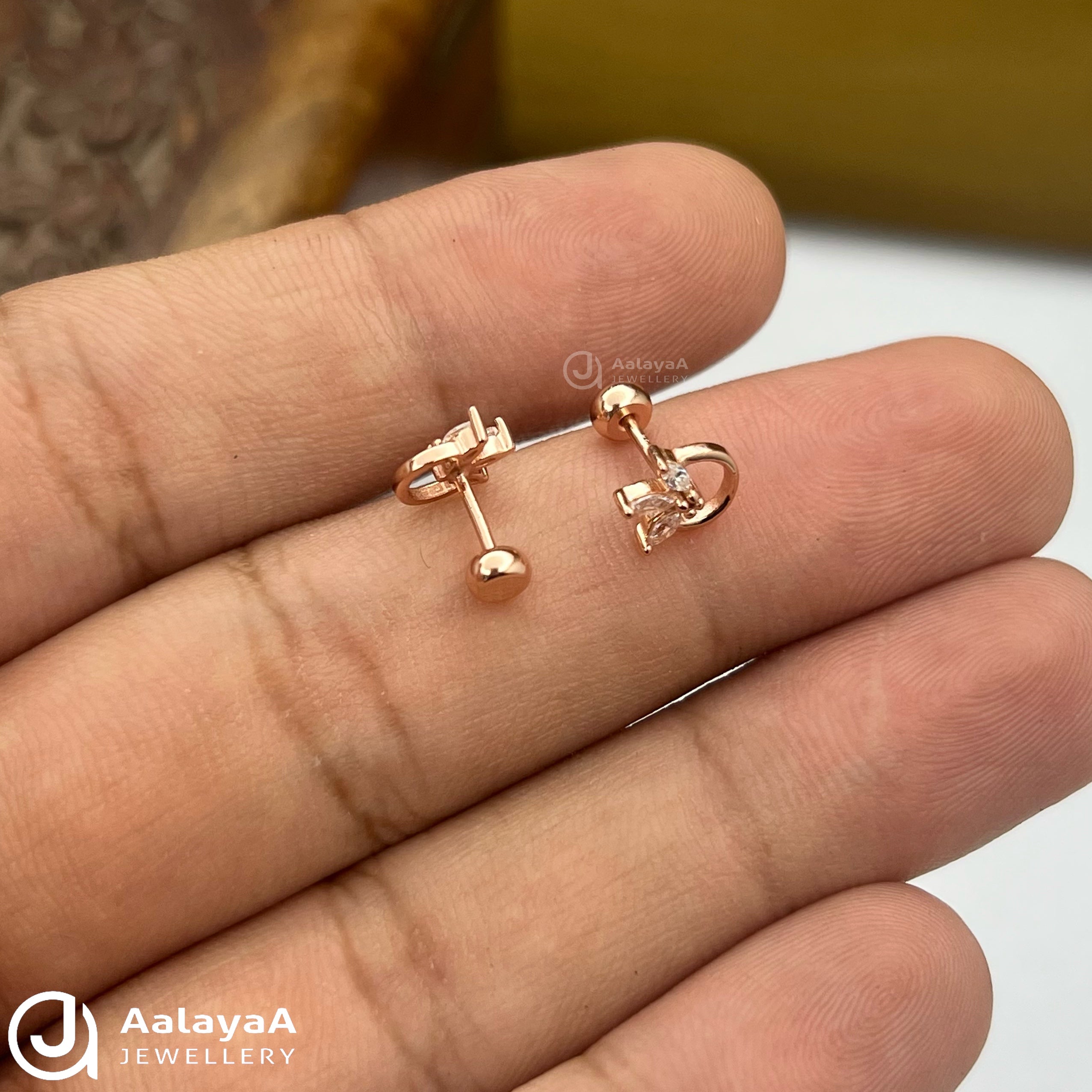 Silver RoseGold Circle Leaf Side Stud