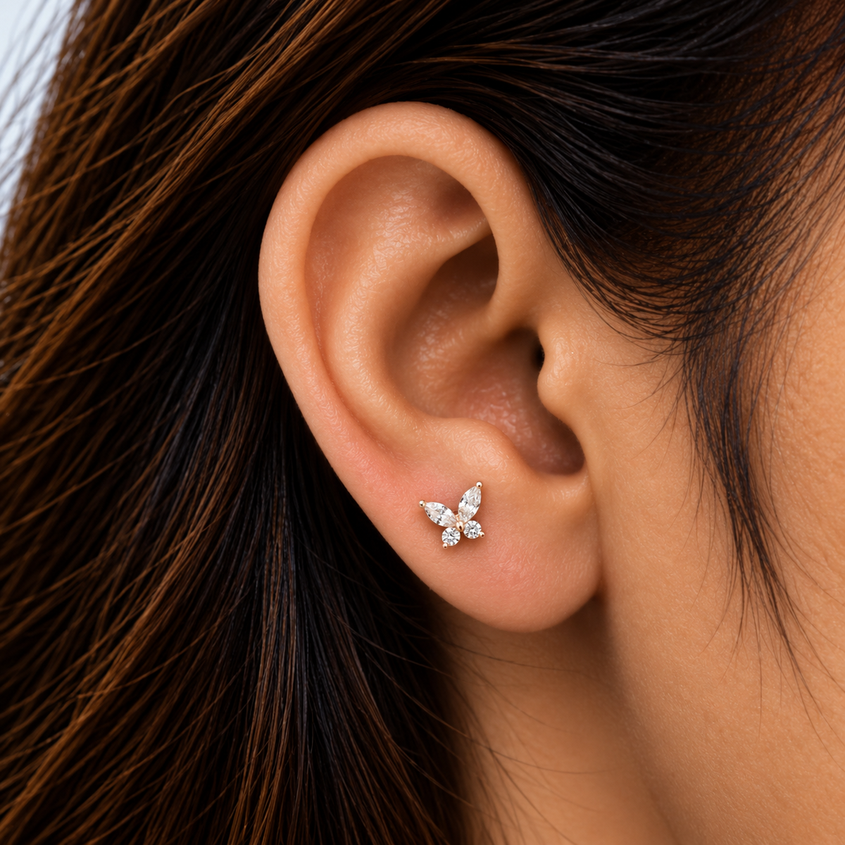Silver RoseGold  Butterfly Side Stud