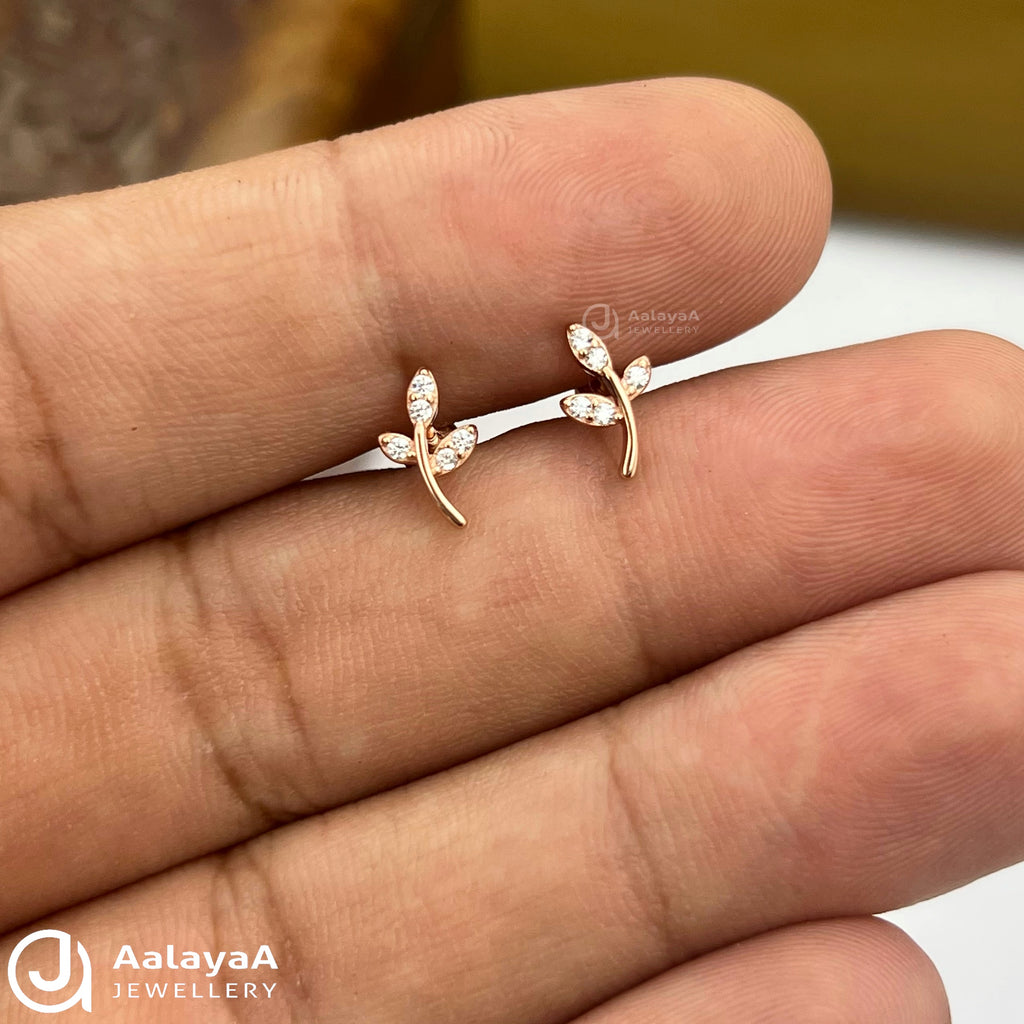 Silver RoseGold Three Leaf Side Stud