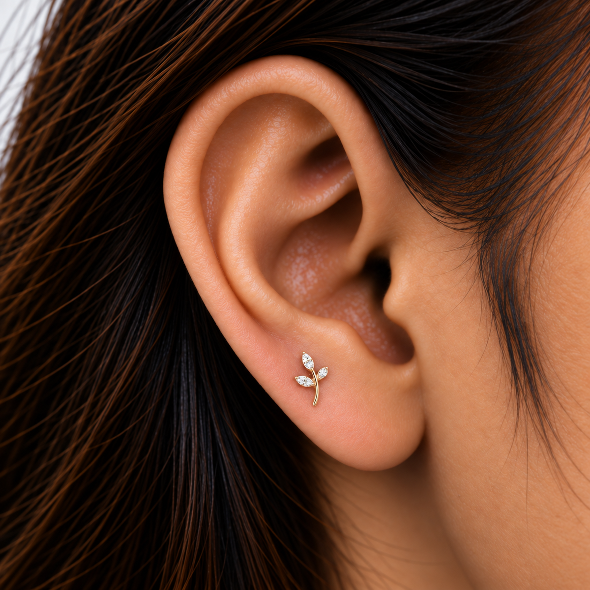Silver RoseGold Three Leaf Side Stud